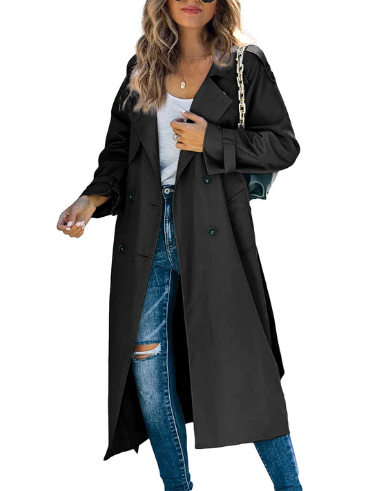 Womens Long Trench Coat Double Breasted Windproof Overcoat With Belt | Classic Lapel,Fall clothing, Spring outfits, Street outwear