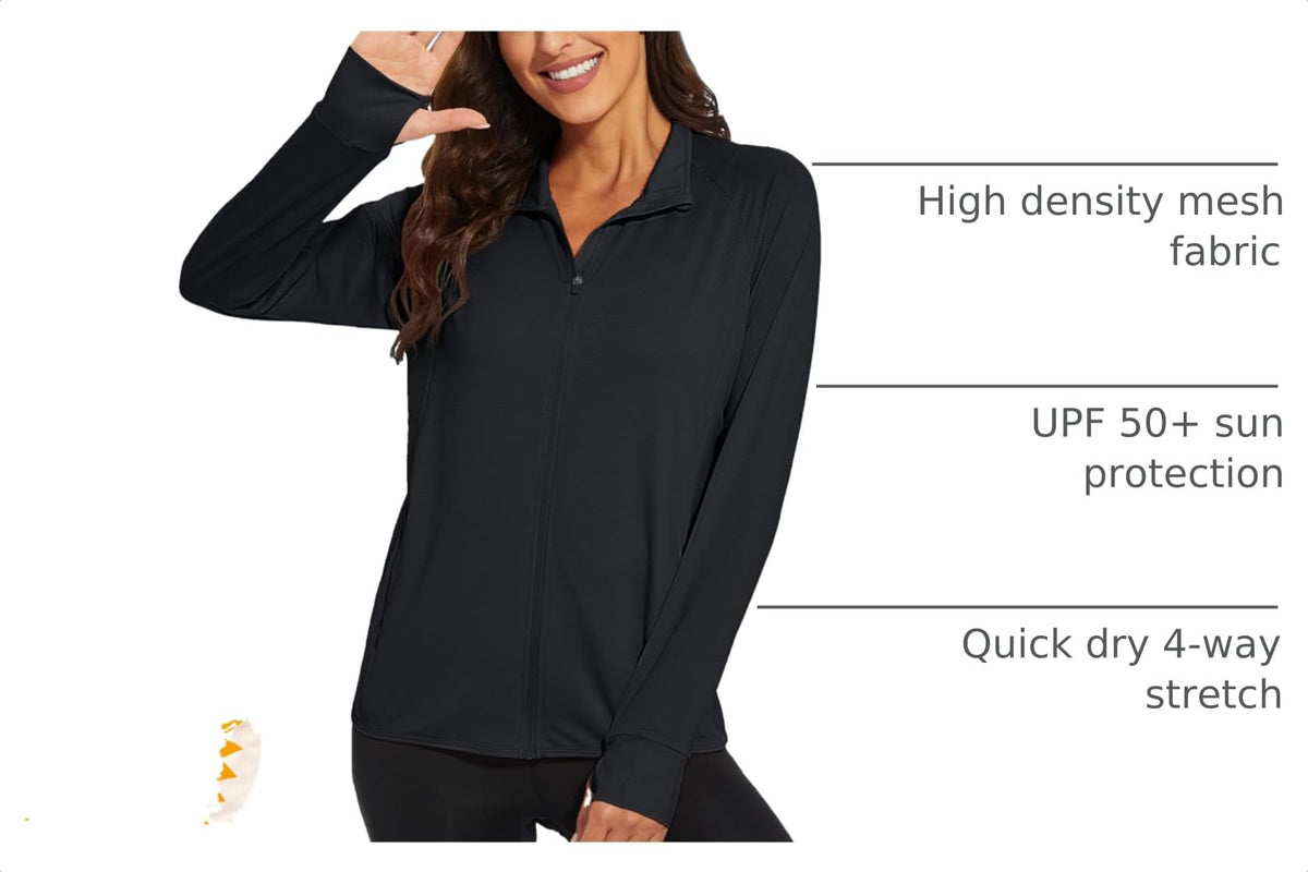 MAGCOMSEN Women's UPF 50+ Lightweight Athletic Jacket Sun Protection Full Zip Long Sleeve Shirts Hiking Outdoor Pockets