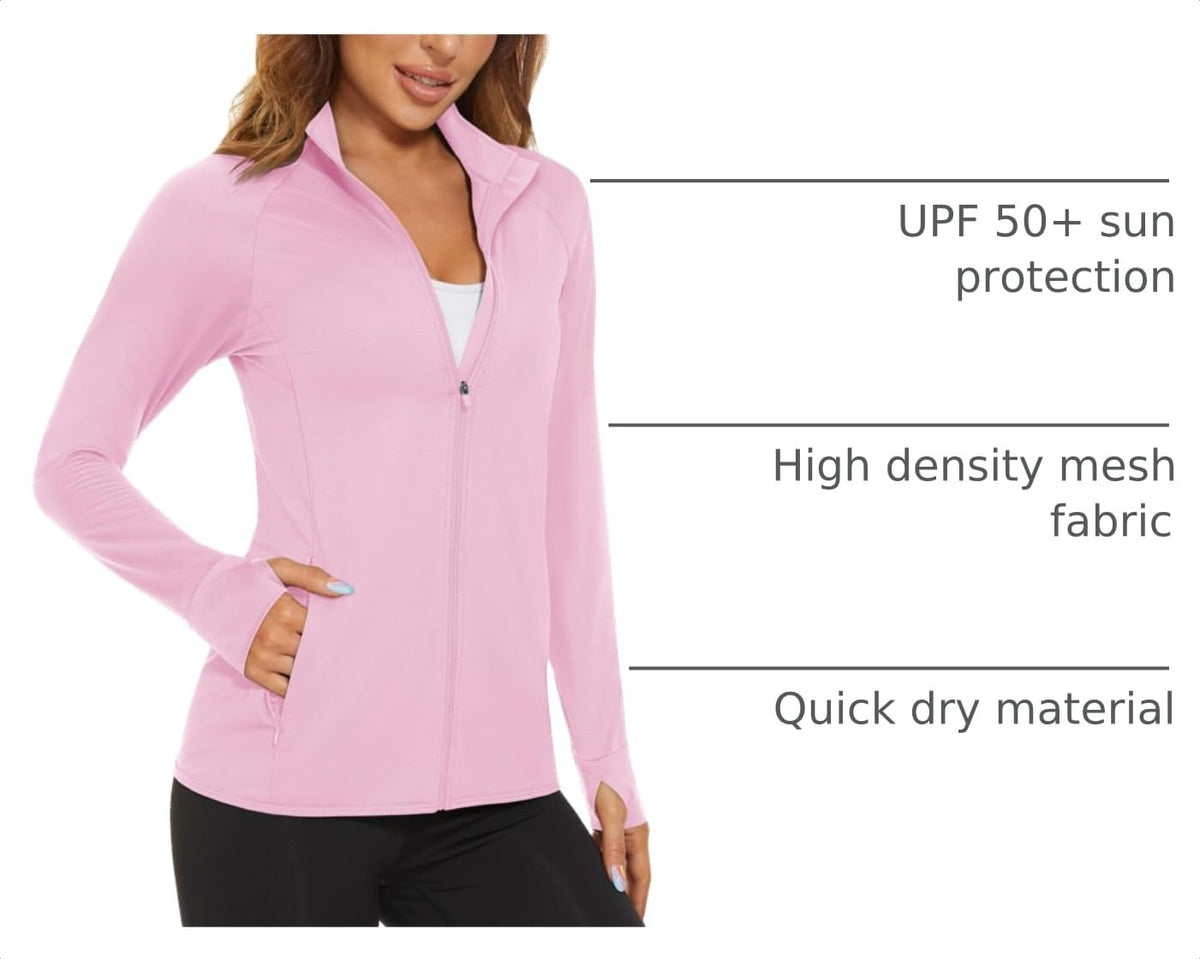 MAGCOMSEN Women's UPF 50+ Lightweight Athletic Jacket Sun Protection Full Zip Long Sleeve Shirts Hiking Outdoor Pockets