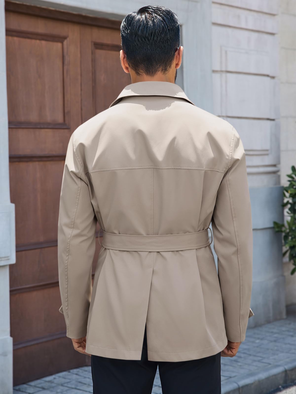 Runcati Mens Trench Coat Double Breasted Notched Lapel Jacket Casual Belted Windbreaker Overcoat