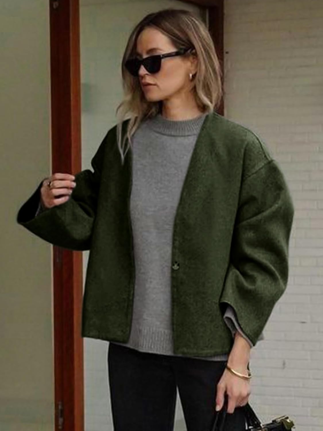 HOTIAN Women Cropped Wool Blend Coats Long Sleeve Coat Jacket Peacoat Fall Winter Outwear Overcoat