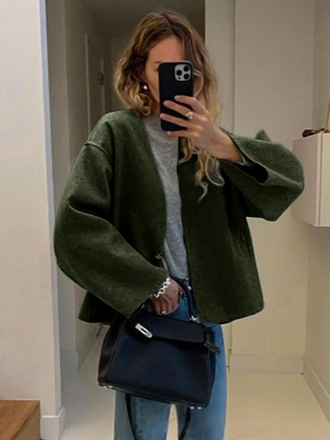 HOTIAN Women Cropped Wool Blend Coats Long Sleeve Coat Jacket Peacoat Fall Winter Outwear Overcoat