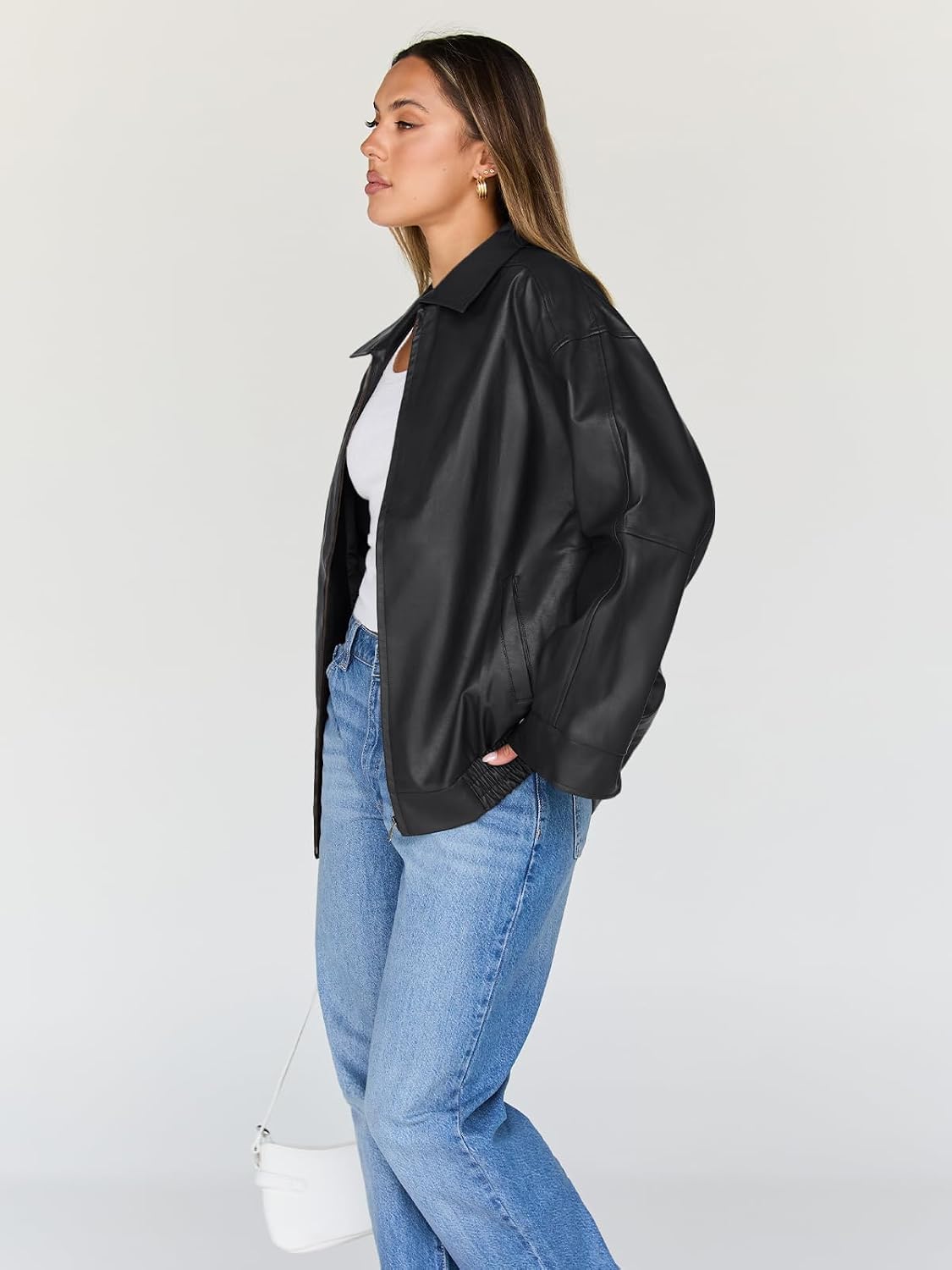 Trendy Queen Womens Oversized Leather Jacket Moto Bomber Coat Fall&Winter | Spring Jacket Boyfriend Fall Clothes Going Out Fashion Concert Party Coat Travel Airport Winter Outfits