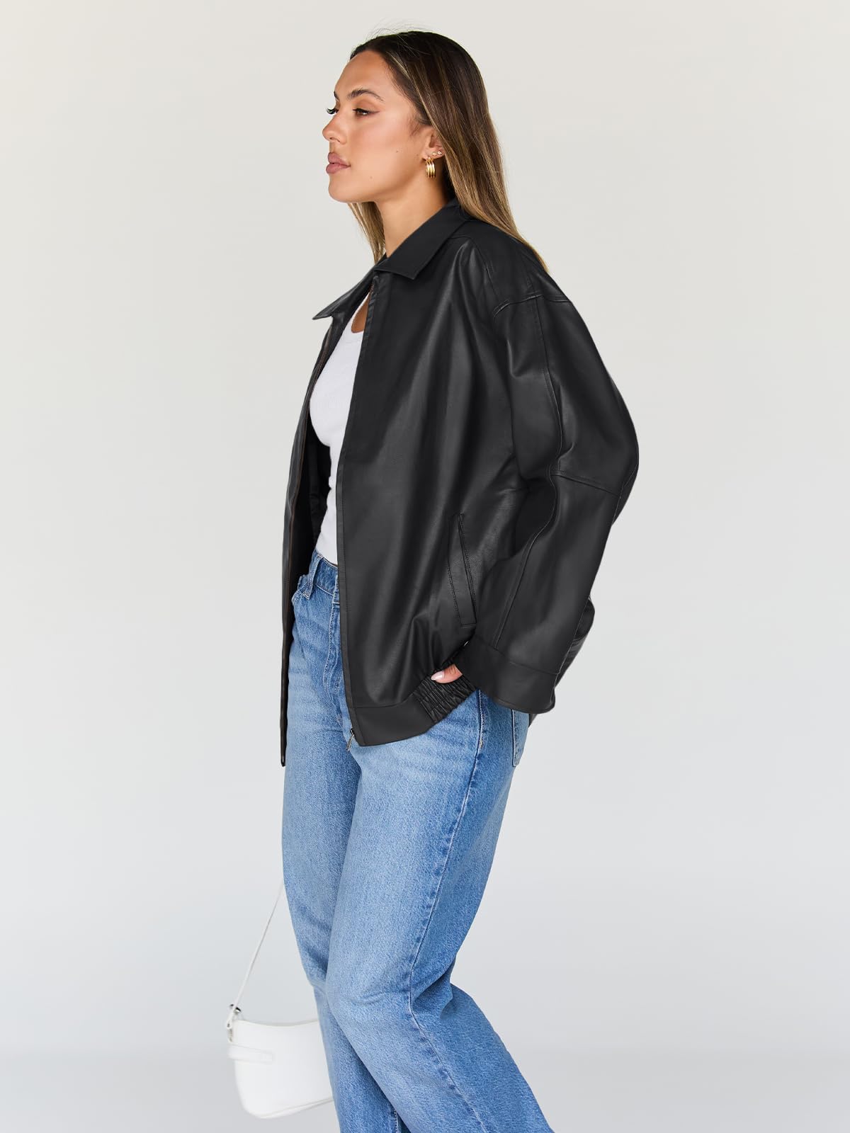 Trendy Queen Womens Oversized Leather Jacket Moto Bomber Coat Fall&Winter | Spring Jacket Boyfriend Fall Clothes Going Out Fashion Concert Party Coat Travel Airport Winter Outfits