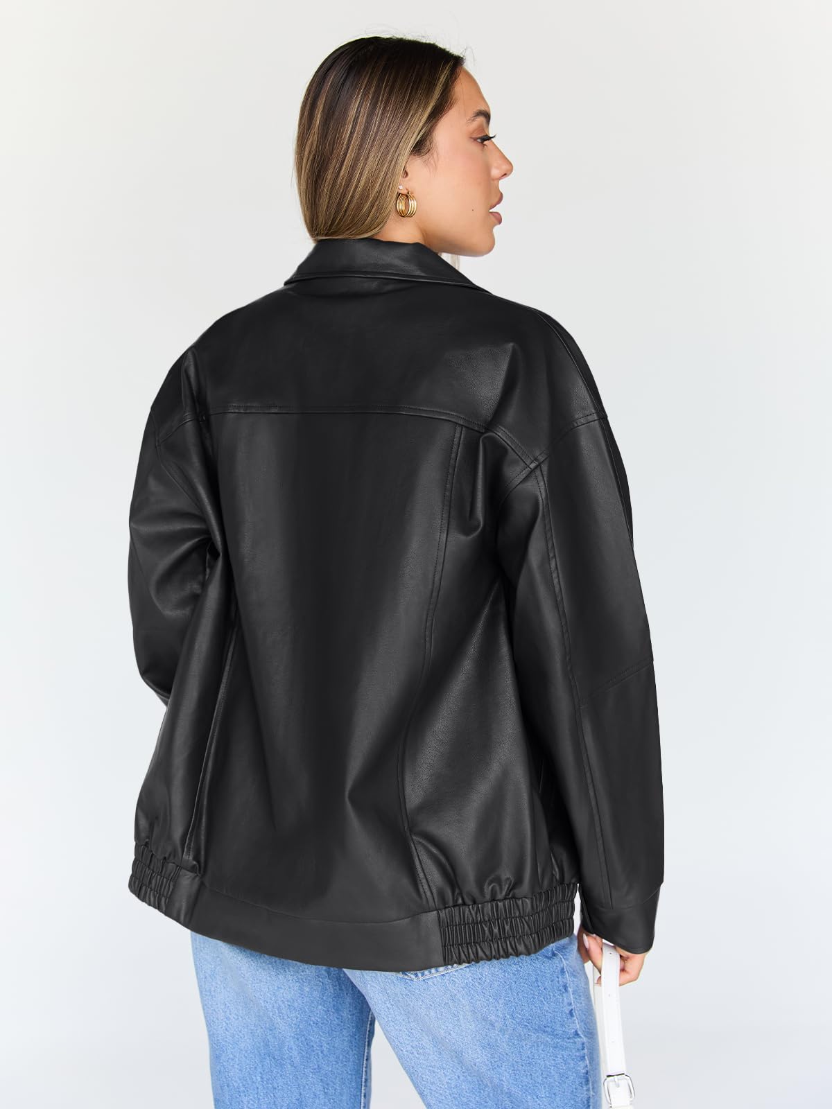 Trendy Queen Womens Oversized Leather Jacket Moto Bomber Coat Fall&Winter | Spring Jacket Boyfriend Fall Clothes Going Out Fashion Concert Party Coat Travel Airport Winter Outfits