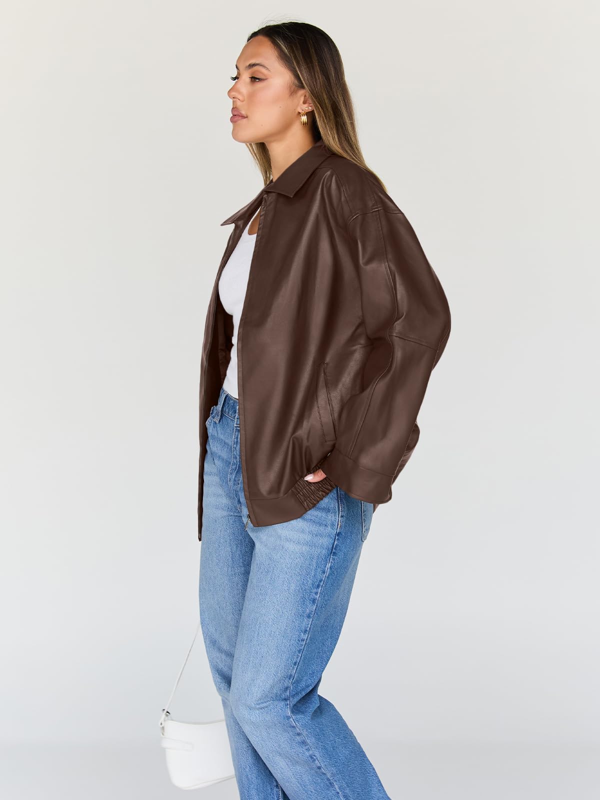 Trendy Queen Womens Oversized Leather Jacket Moto Bomber Coat Fall&Winter | Spring Jacket Boyfriend Fall Clothes Going Out Fashion Concert Party Coat Travel Airport Winter Outfits
