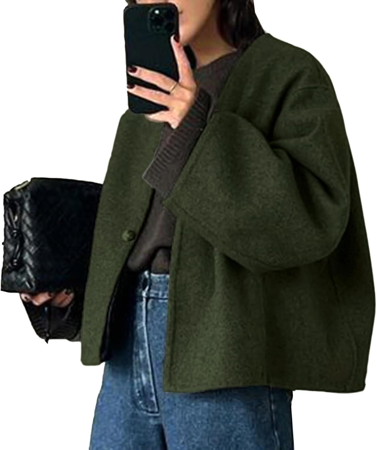HOTIAN Women Cropped Wool Blend Coats Long Sleeve Coat Jacket Peacoat Fall Winter Outwear Overcoat
