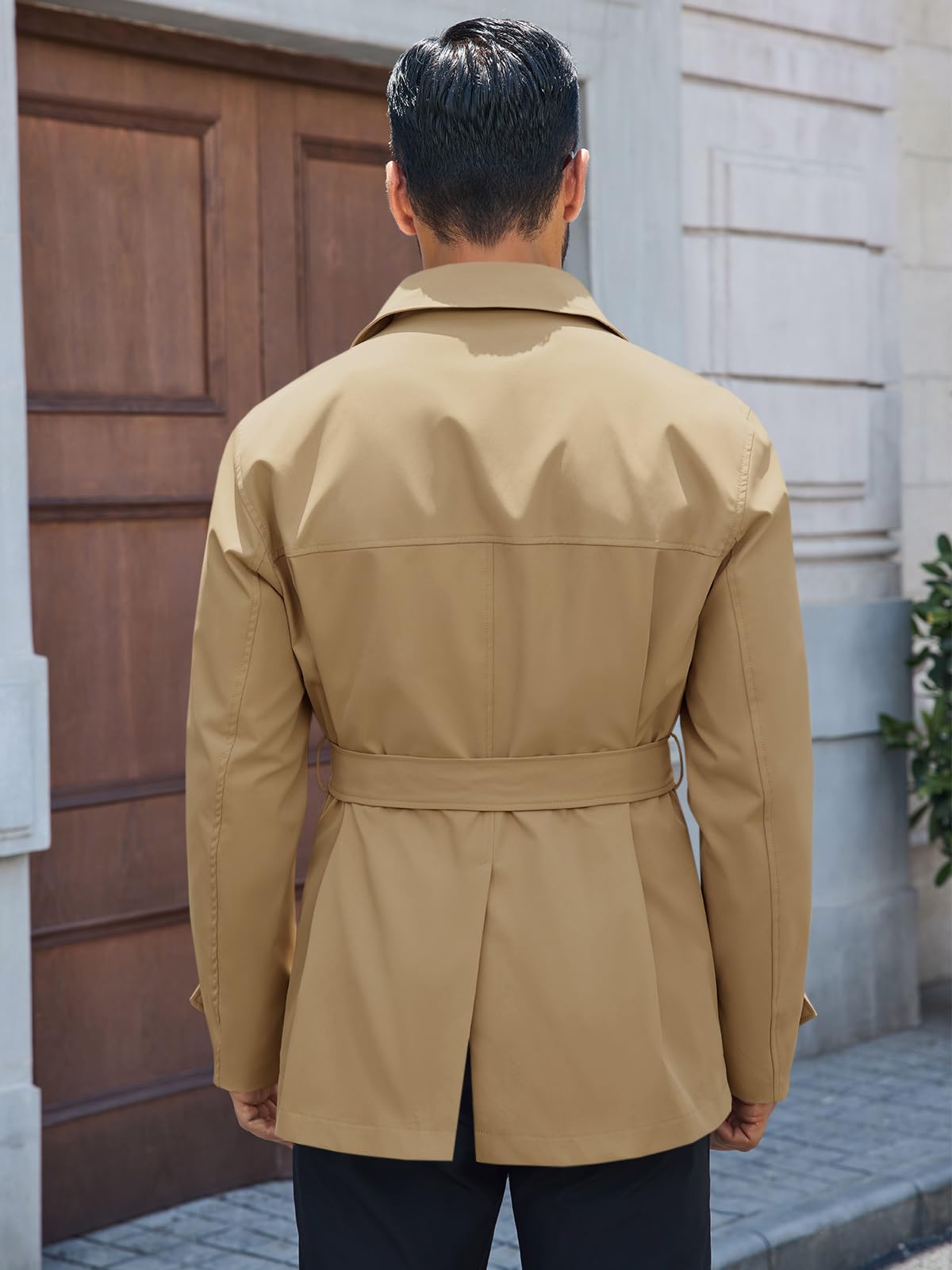 Runcati Mens Trench Coat Double Breasted Notched Lapel Jacket Casual Belted Windbreaker Overcoat