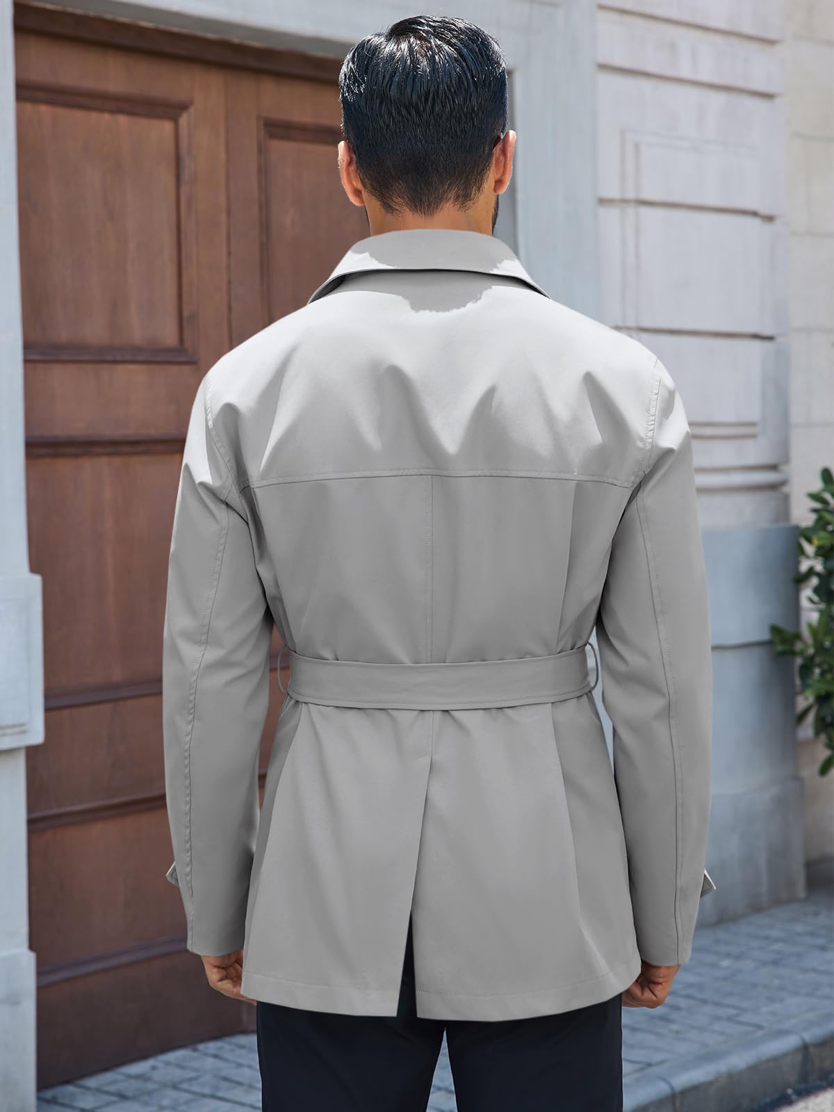 Runcati Mens Trench Coat Double Breasted Notched Lapel Jacket Casual Belted Windbreaker Overcoat