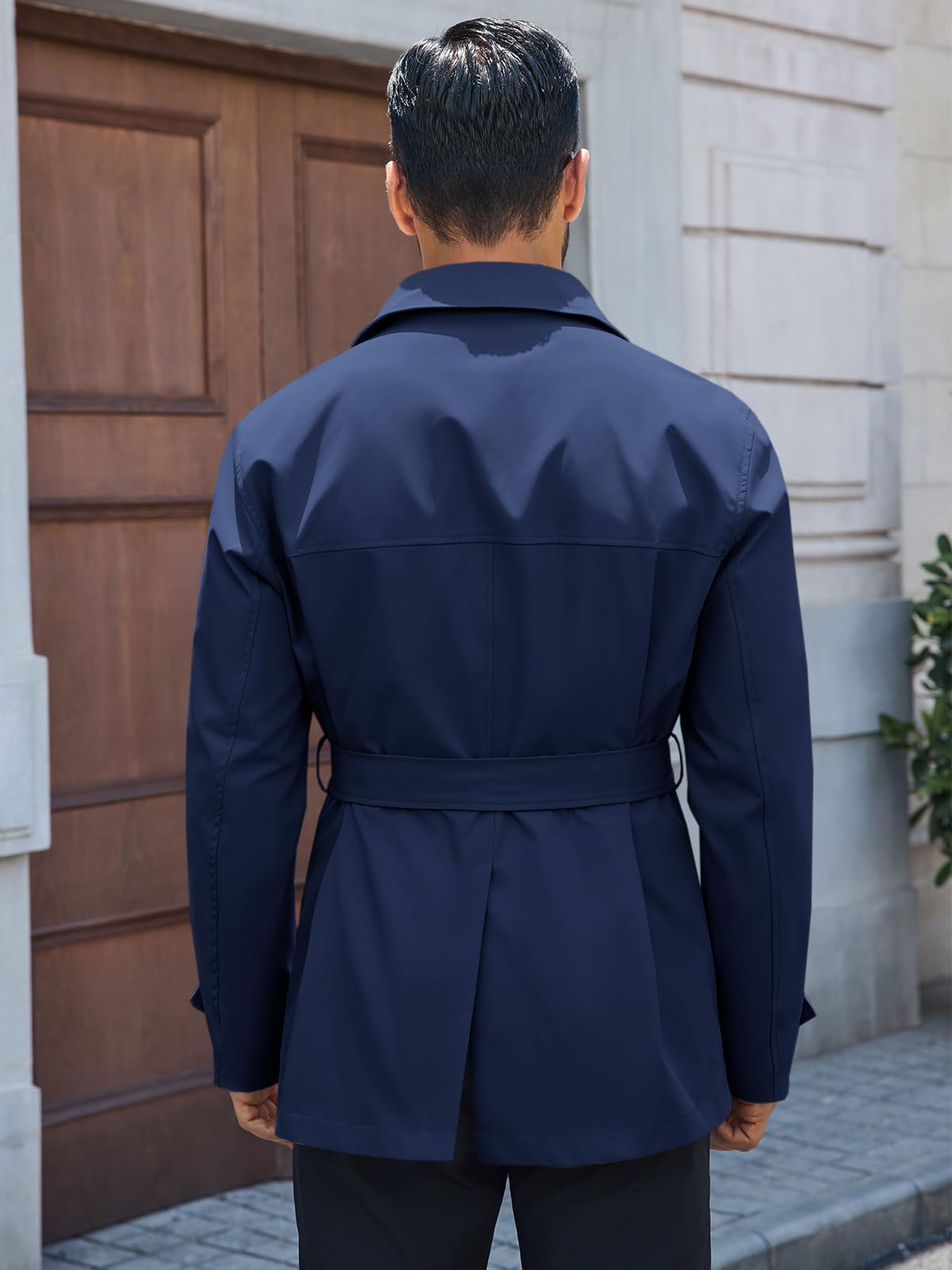 Runcati Mens Trench Coat Double Breasted Notched Lapel Jacket Casual Belted Windbreaker Overcoat