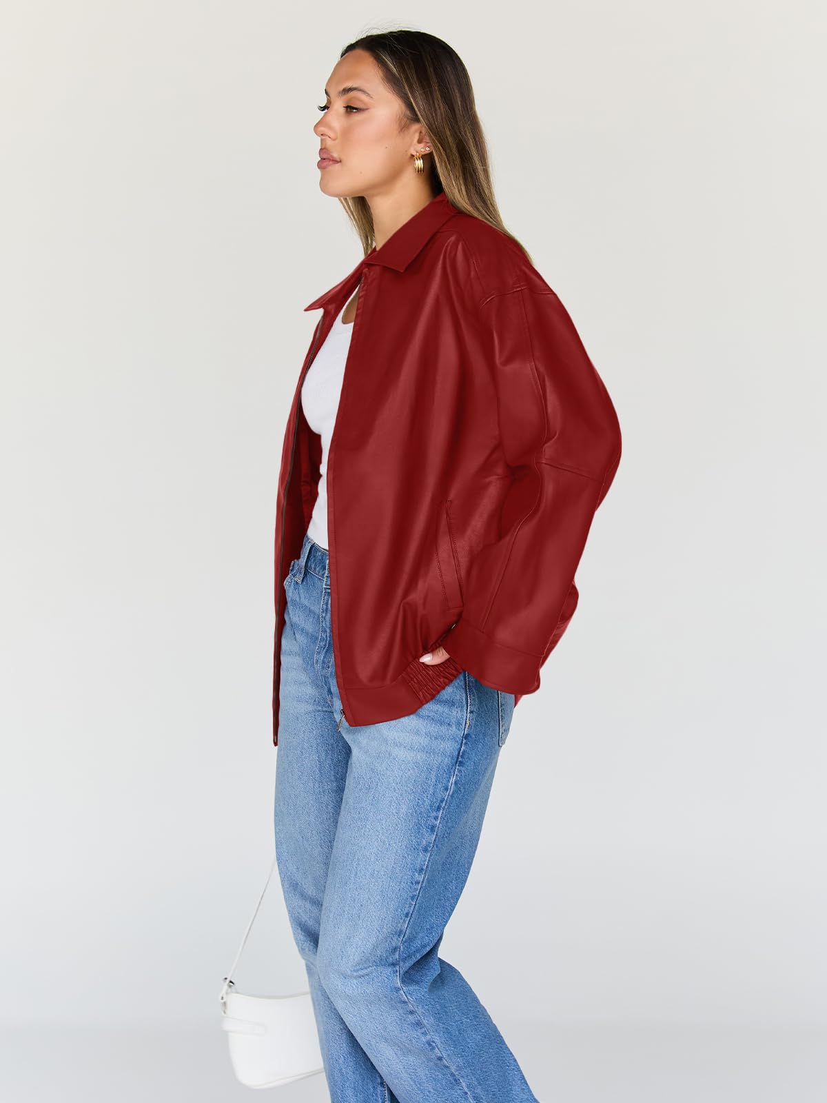 Trendy Queen Womens Oversized Leather Jacket Moto Bomber Coat Fall&Winter | Spring Jacket Boyfriend Fall Clothes Going Out Fashion Concert Party Coat Travel Airport Winter Outfits