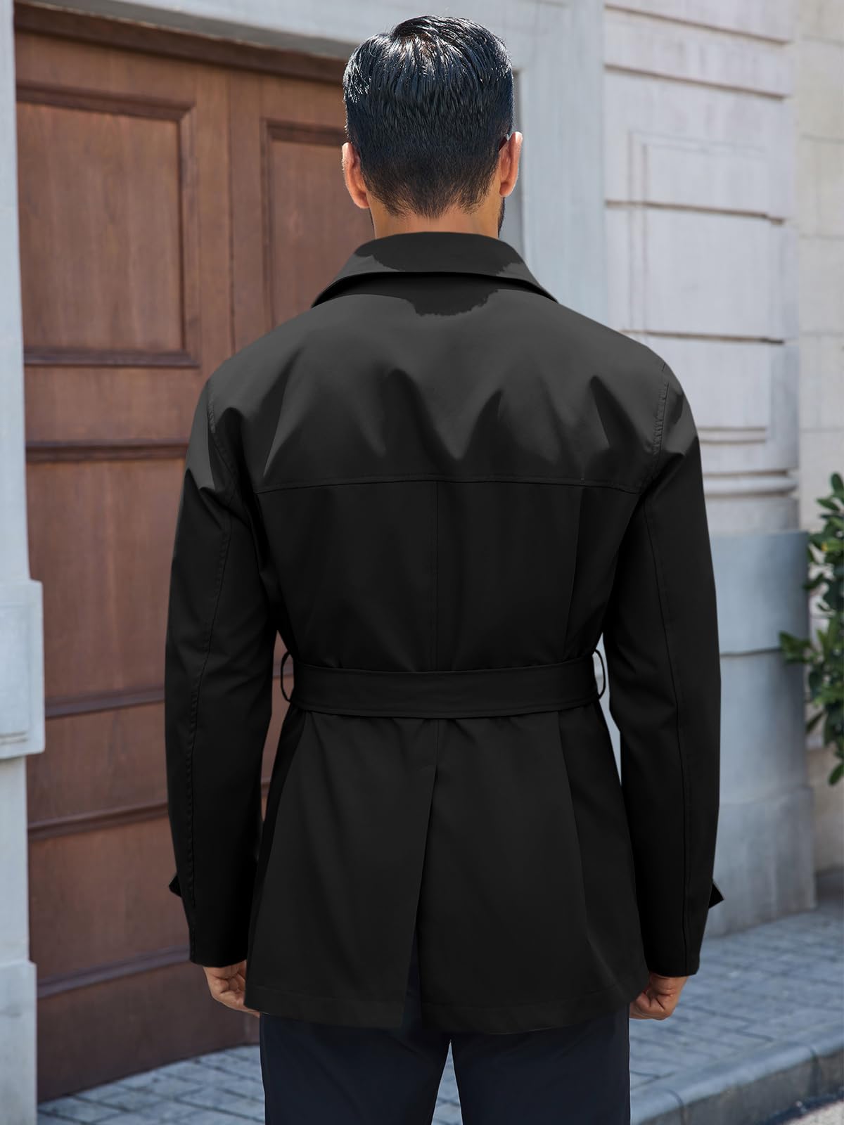Runcati Mens Trench Coat Double Breasted Notched Lapel Jacket Casual Belted Windbreaker Overcoat