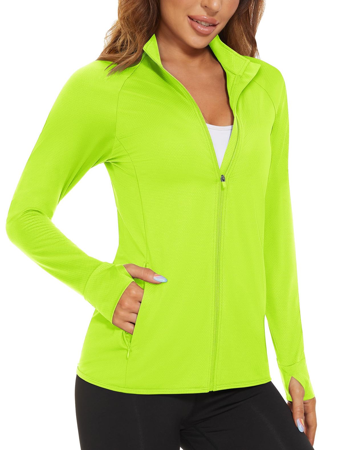 MAGCOMSEN Women's UPF 50+ Lightweight Athletic Jacket Sun Protection Full Zip Long Sleeve Shirts Hiking Outdoor Pockets
