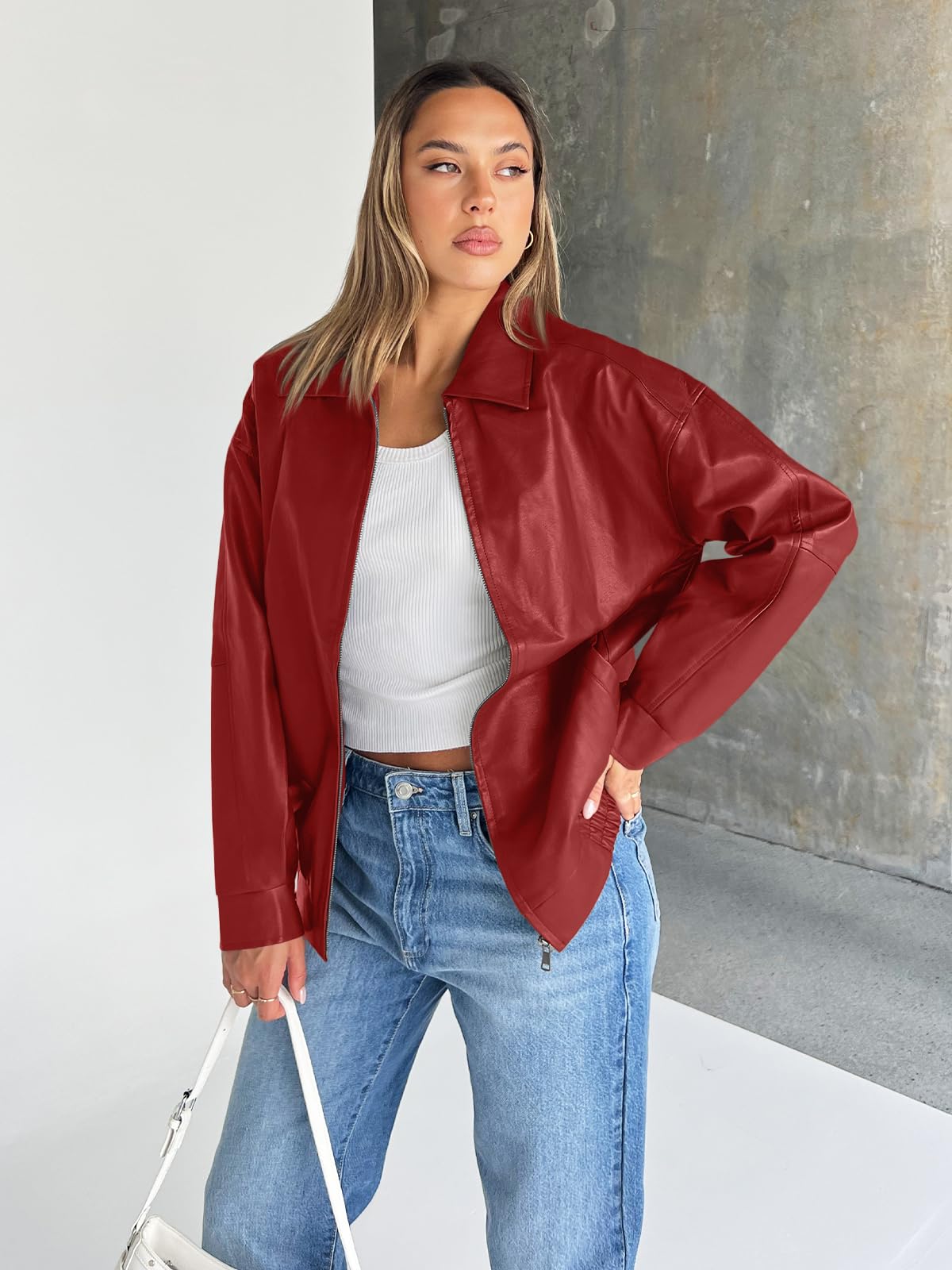 Trendy Queen Womens Oversized Leather Jacket Moto Bomber Coat Fall&Winter | Spring Jacket Boyfriend Fall Clothes Going Out Fashion Concert Party Coat Travel Airport Winter Outfits