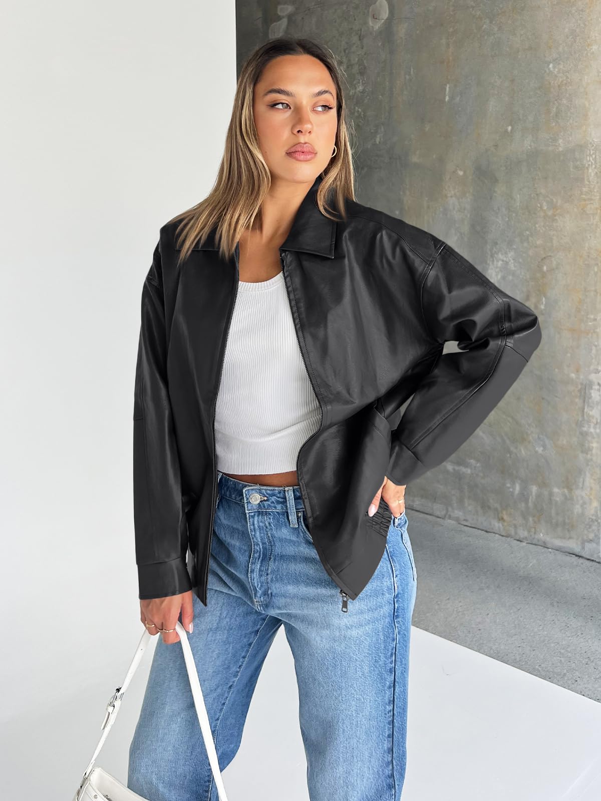 Trendy Queen Womens Oversized Leather Jacket Moto Bomber Coat Fall&Winter | Spring Jacket Boyfriend Fall Clothes Going Out Fashion Concert Party Coat Travel Airport Winter Outfits