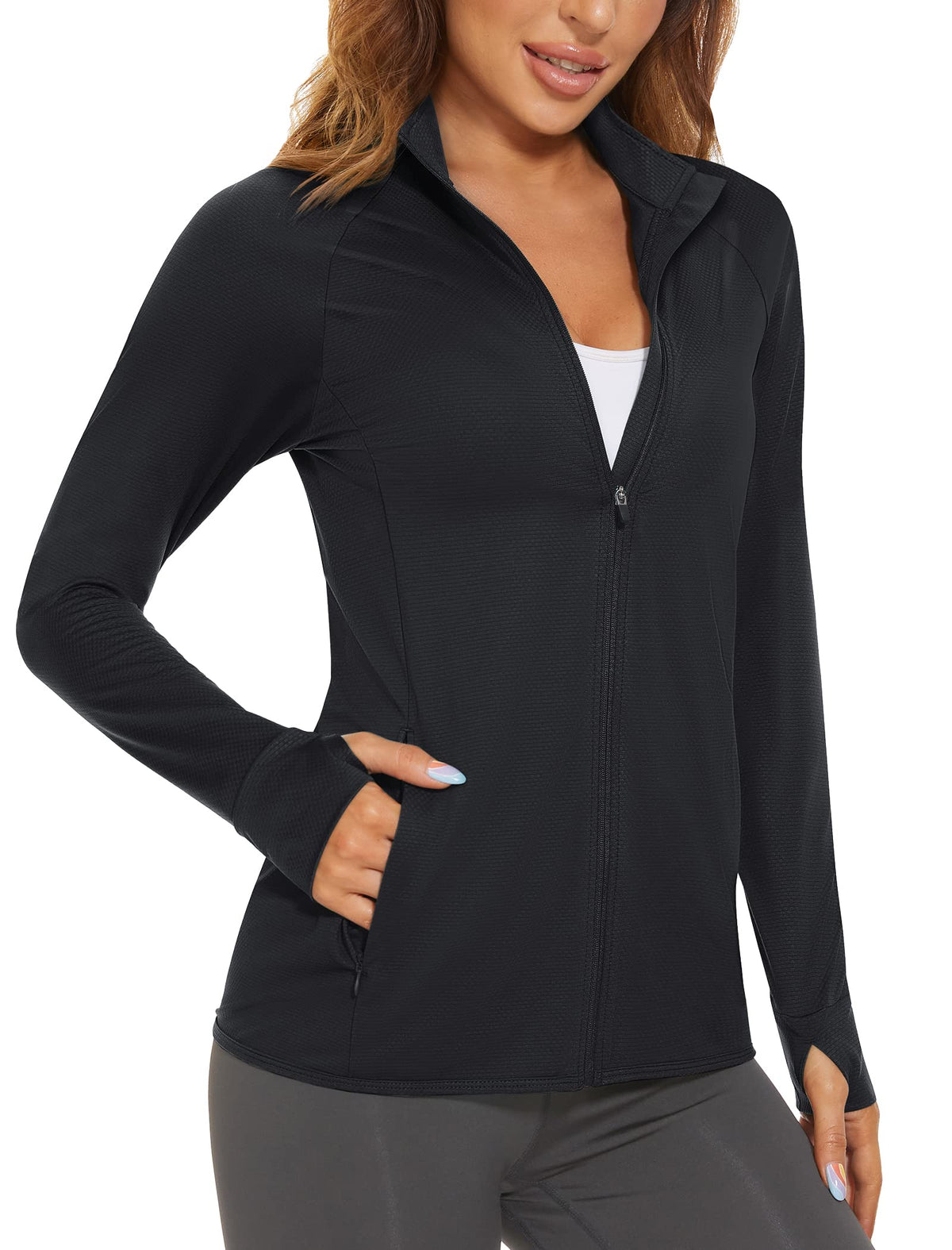 MAGCOMSEN Women's UPF 50+ Lightweight Athletic Jacket Sun Protection Full Zip Long Sleeve Shirts Hiking Outdoor Pockets