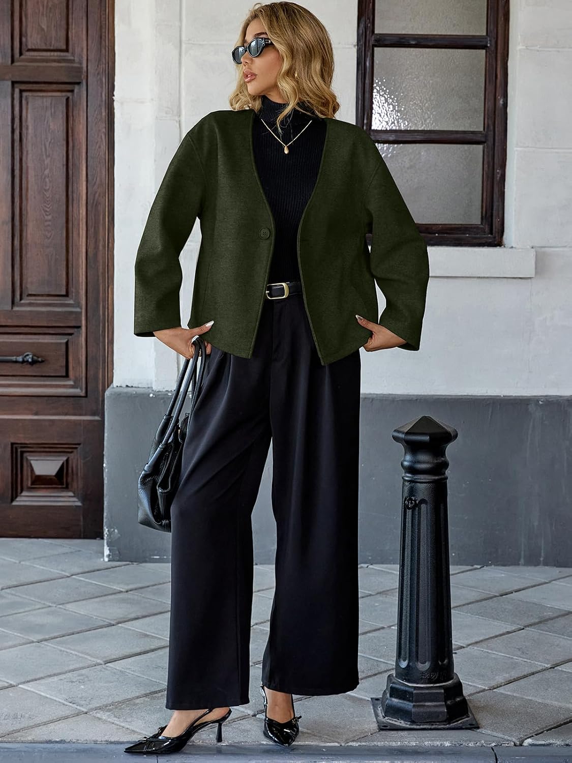 HOTIAN Women Cropped Wool Blend Coats Long Sleeve Coat Jacket Peacoat Fall Winter Outwear Overcoat