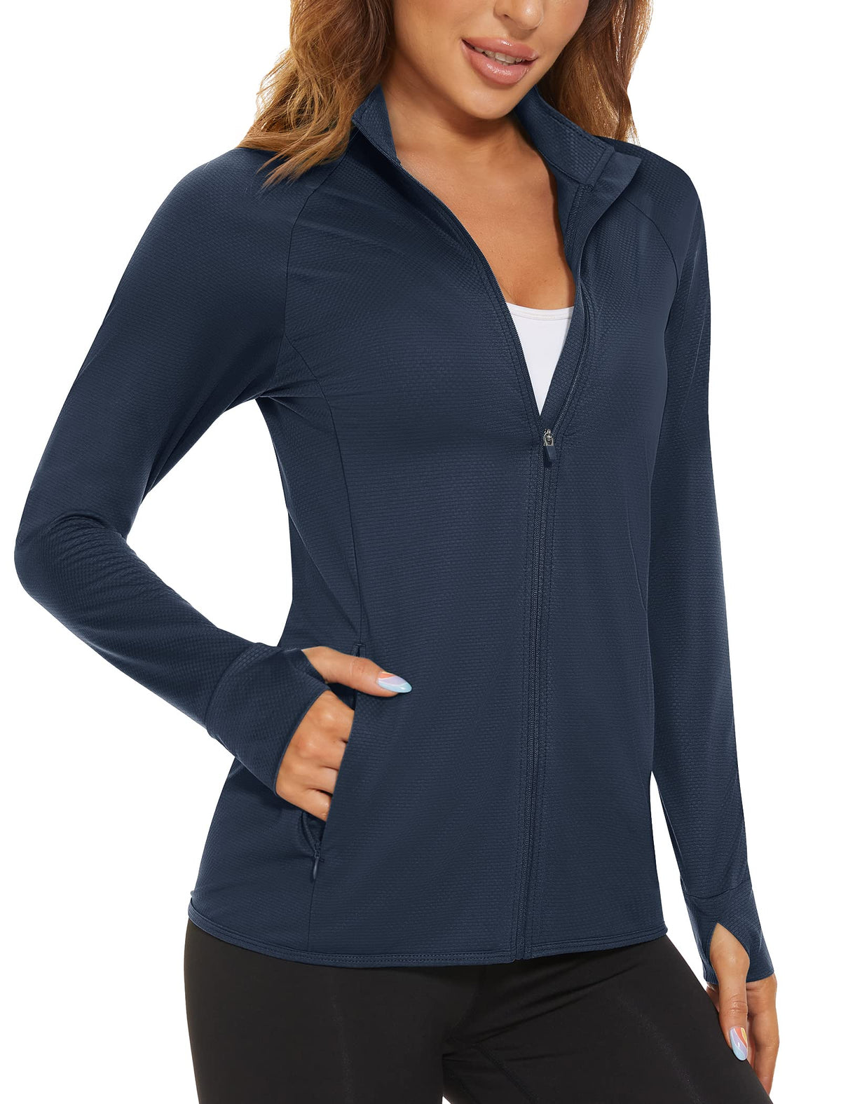 MAGCOMSEN Women's UPF 50+ Lightweight Athletic Jacket Sun Protection Full Zip Long Sleeve Shirts Hiking Outdoor Pockets