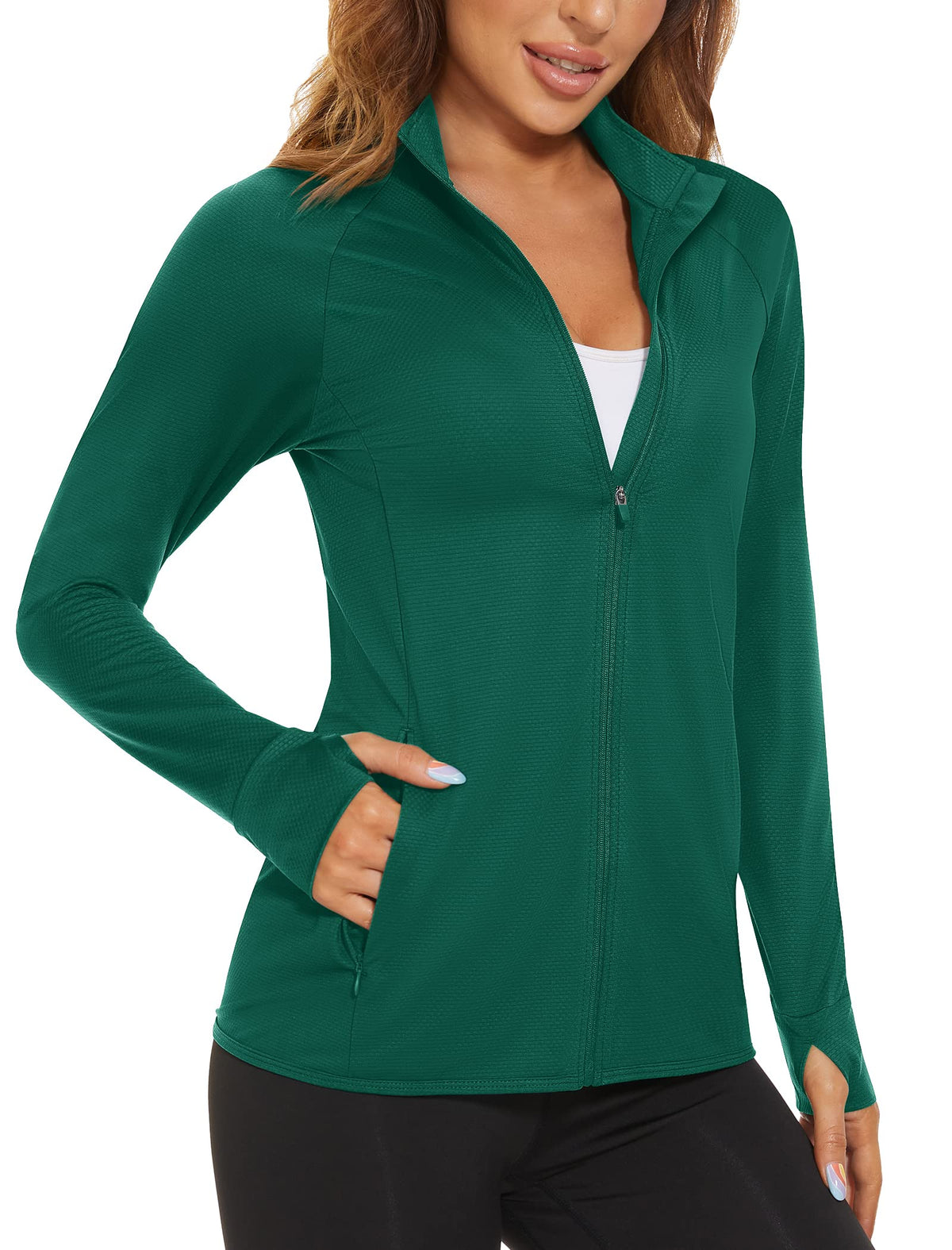 MAGCOMSEN Women's UPF 50+ Lightweight Athletic Jacket Sun Protection Full Zip Long Sleeve Shirts Hiking Outdoor Pockets