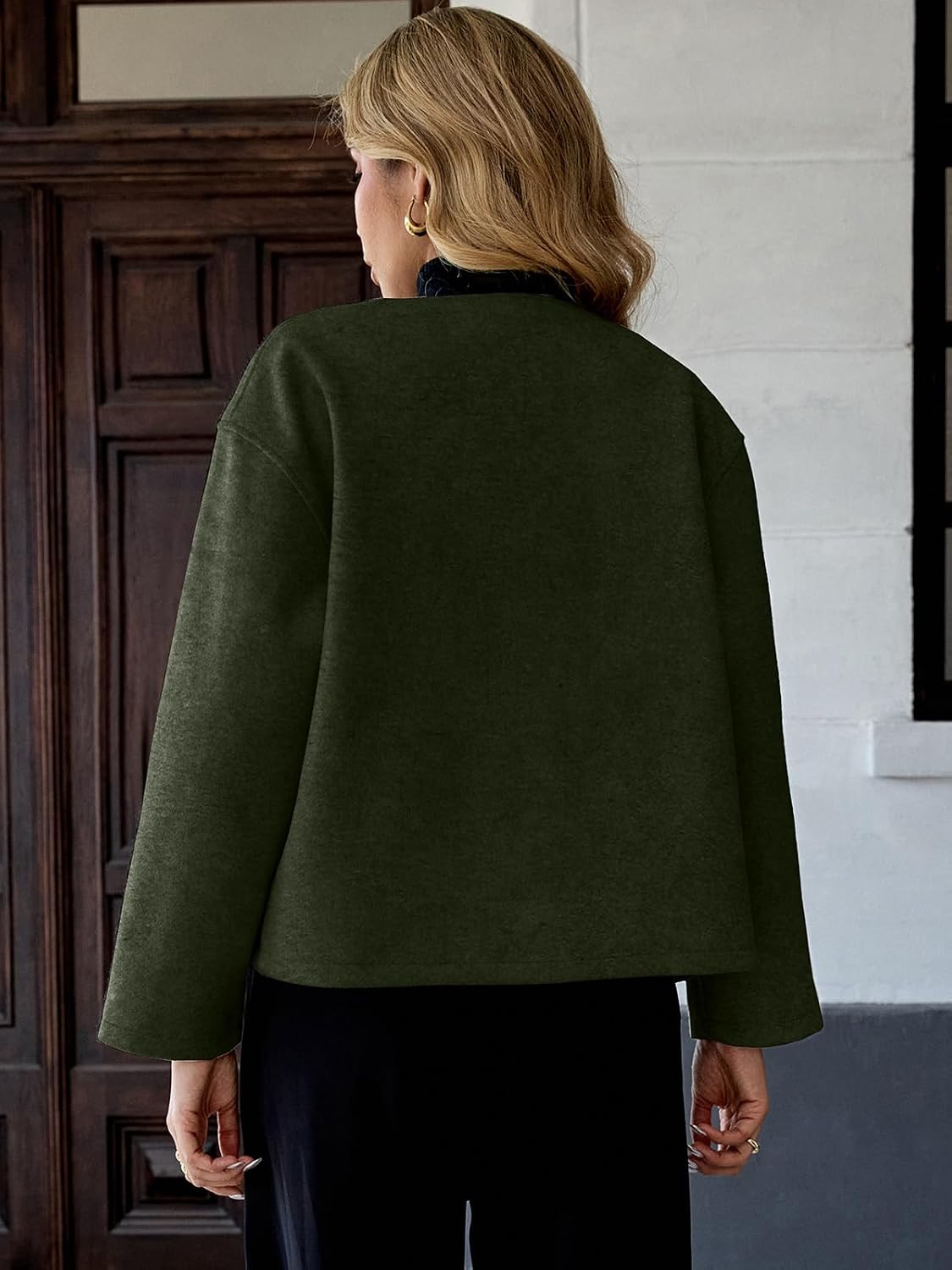 HOTIAN Women Cropped Wool Blend Coats Long Sleeve Coat Jacket Peacoat Fall Winter Outwear Overcoat
