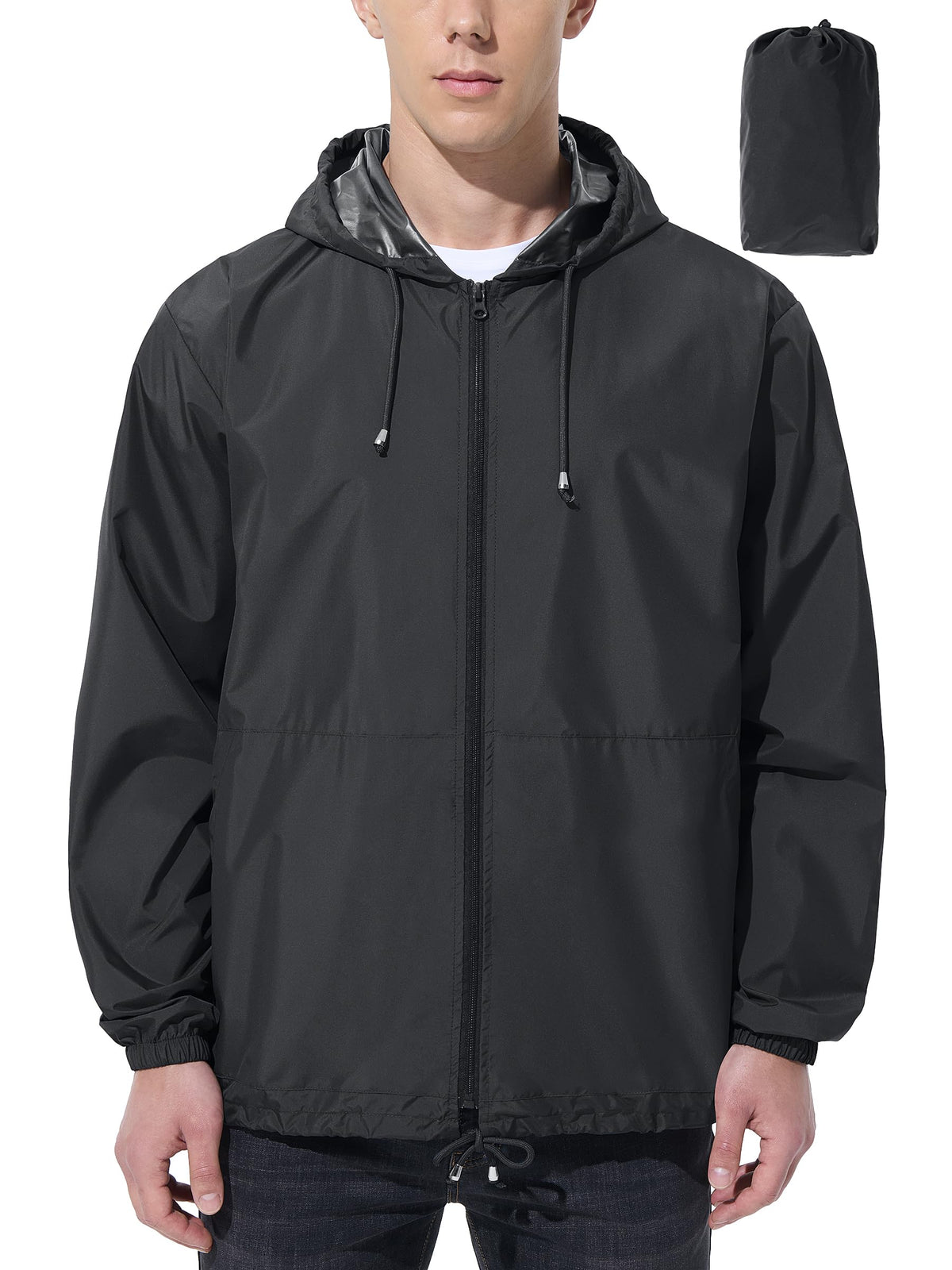 UIQUR Mens Rain Jacket Raincoat Windbreaker Running Waterproof Lightweight Packable with Hood Travel Hiking Cycling
