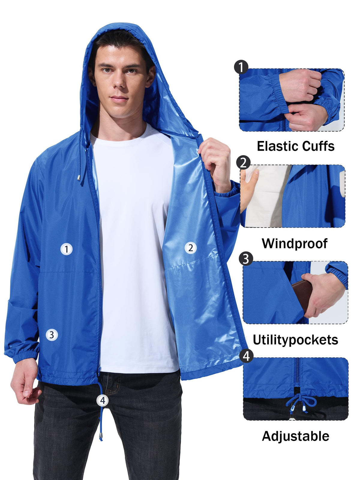 UIQUR Mens Rain Jacket Raincoat Windbreaker Running Waterproof Lightweight Packable with Hood Travel Hiking Cycling