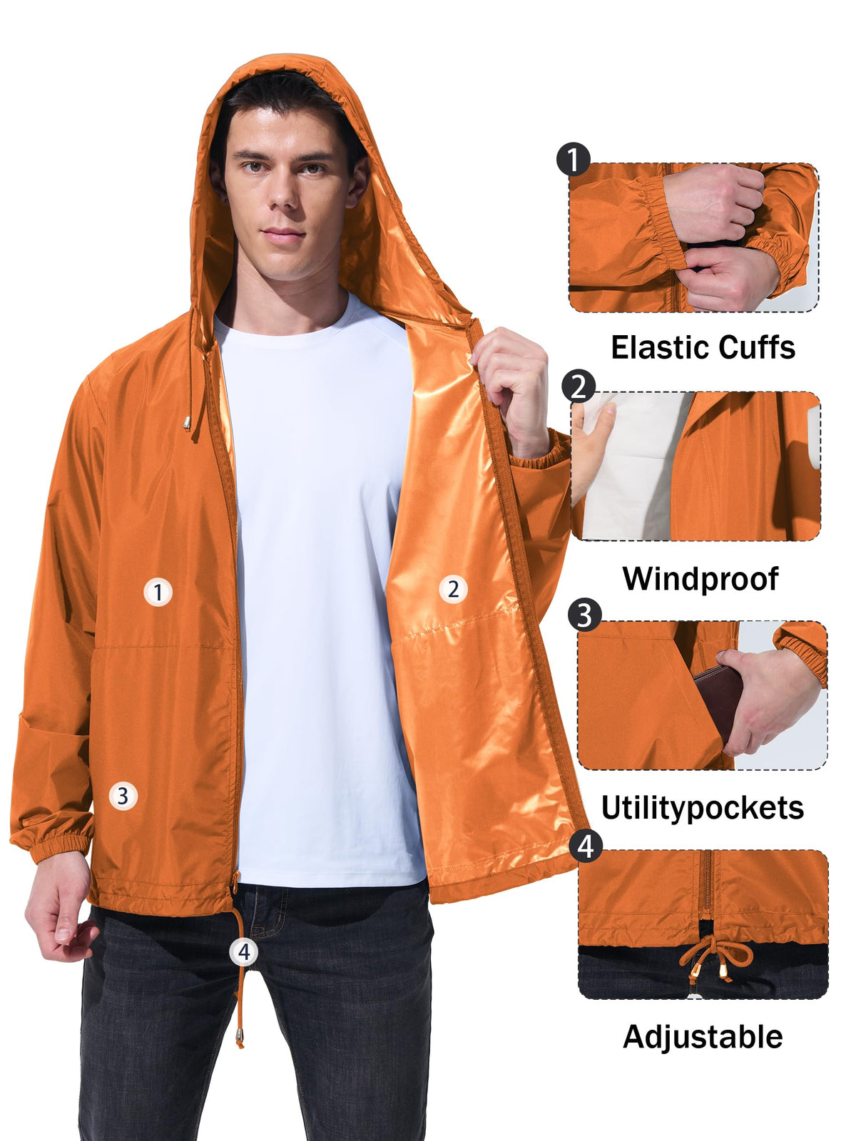 UIQUR Mens Rain Jacket Raincoat Windbreaker Running Waterproof Lightweight Packable with Hood Travel Hiking Cycling