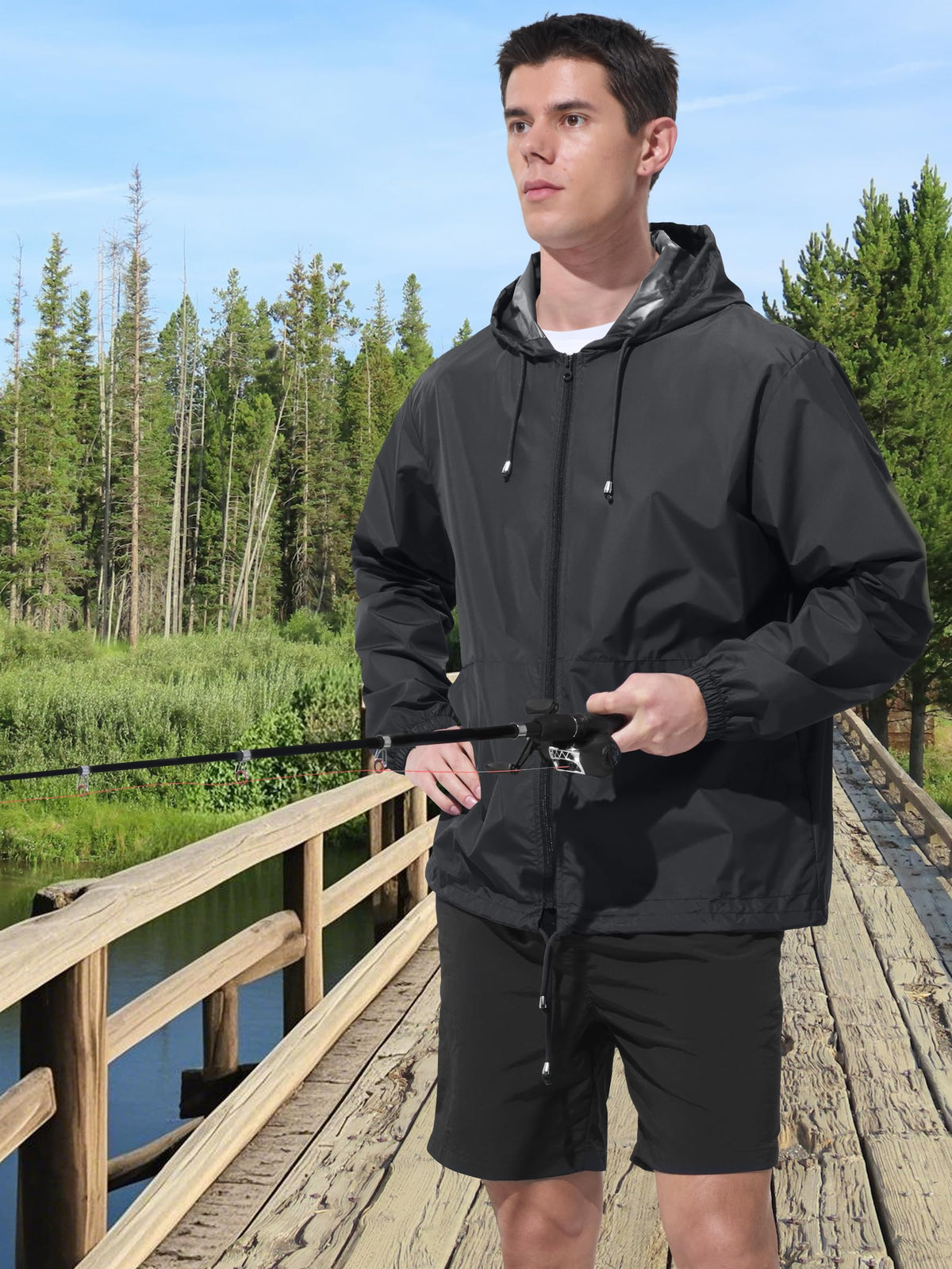 UIQUR Mens Rain Jacket Raincoat Windbreaker Running Waterproof Lightweight Packable with Hood Travel Hiking Cycling