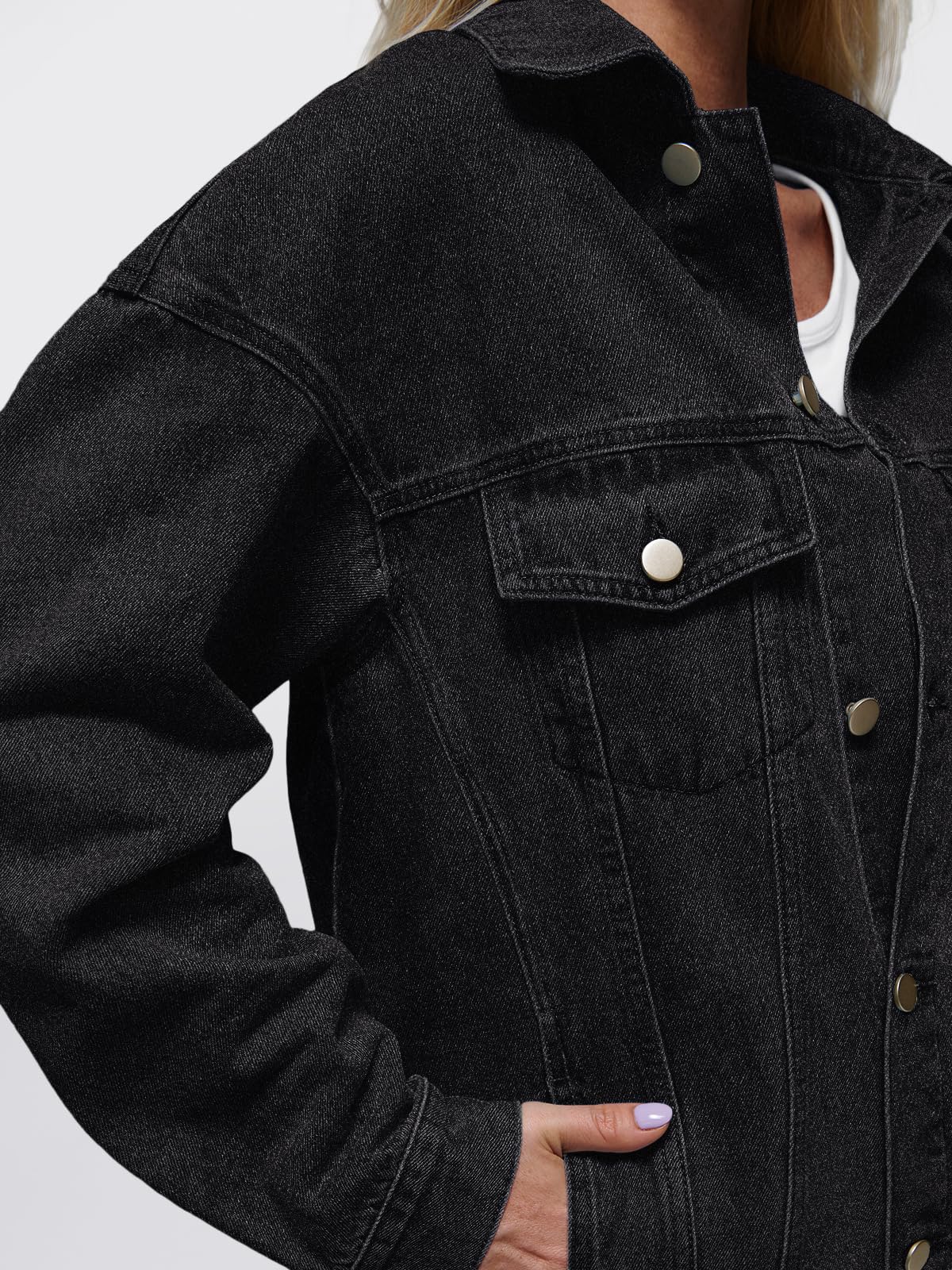 AUTOMET Women's Button Down Oversized Jeans Jacket with Pockets | Classic Denim Jacket with Chest Pockets, Loose Fit Boyfriend Style Coat for Fall