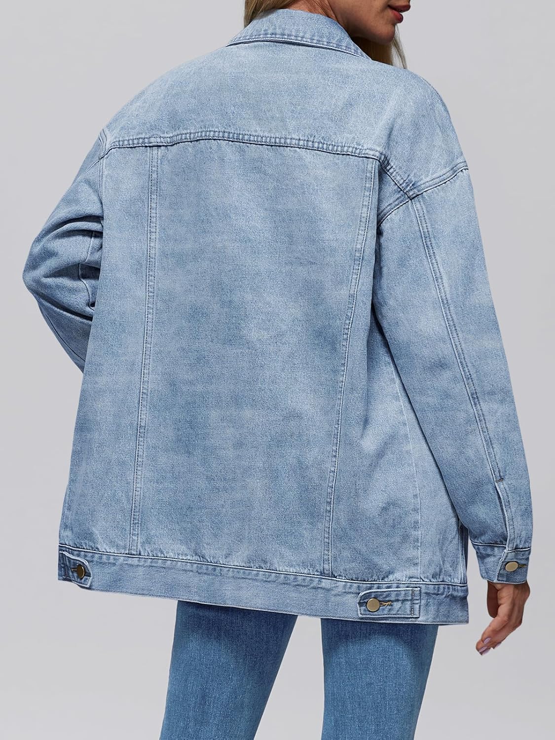 AUTOMET Women's Button Down Oversized Jeans Jacket with Pockets | Classic Denim Jacket with Chest Pockets, Loose Fit Boyfriend Style Coat for Fall