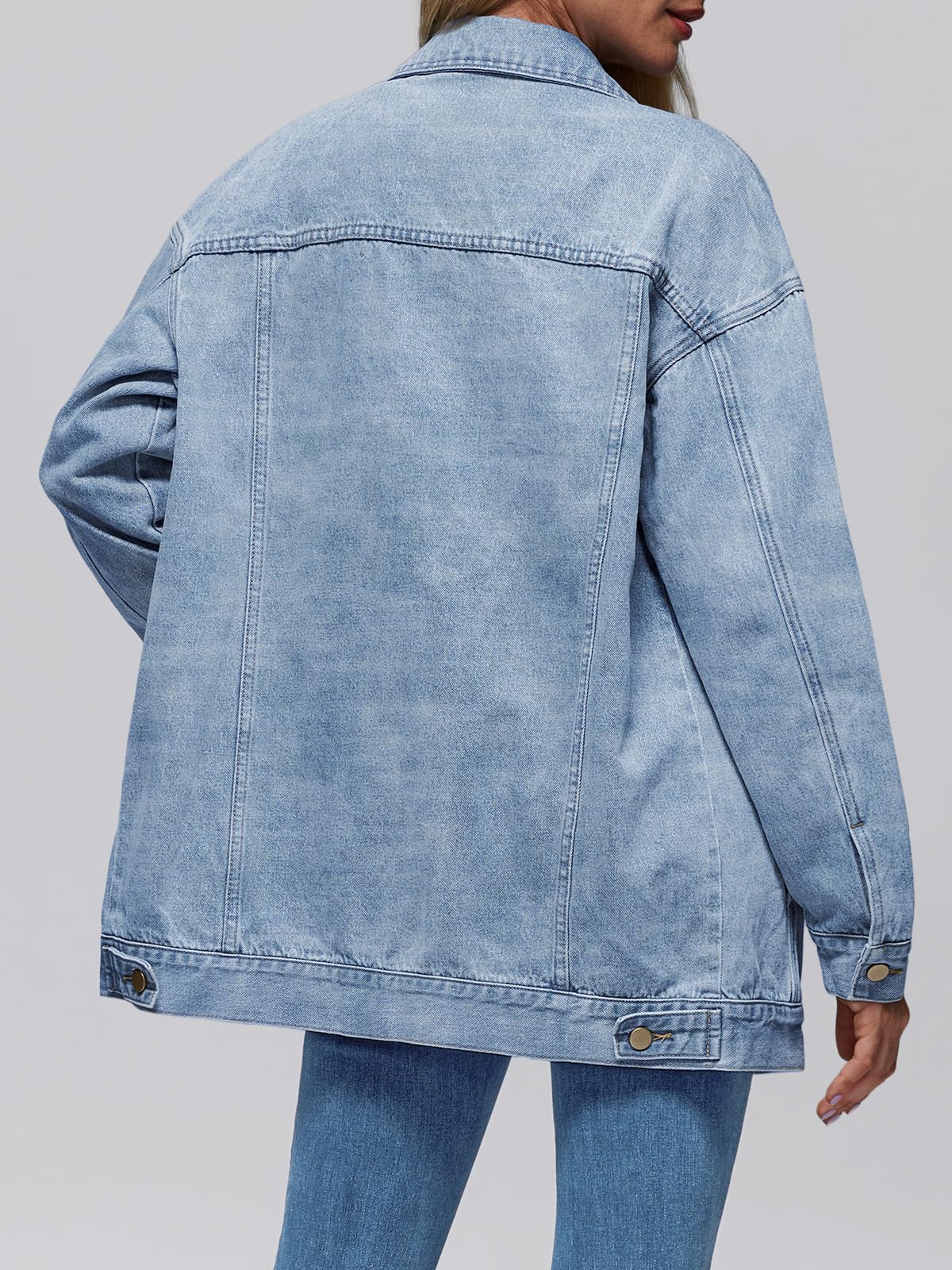 AUTOMET Women's Button Down Oversized Jeans Jacket with Pockets | Classic Denim Jacket with Chest Pockets, Loose Fit Boyfriend Style Coat for Fall