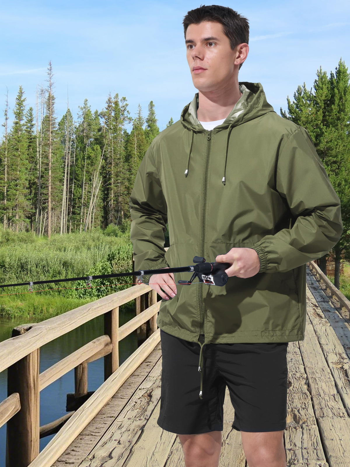 UIQUR Mens Rain Jacket Raincoat Windbreaker Running Waterproof Lightweight Packable with Hood Travel Hiking Cycling