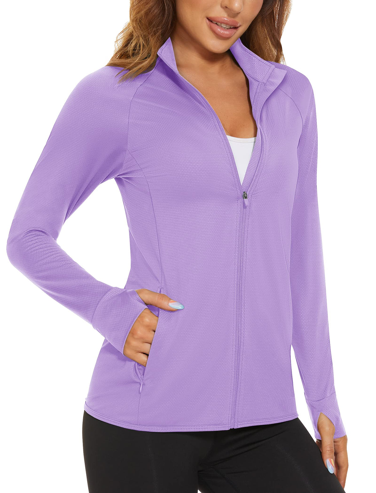 MAGCOMSEN Women's UPF 50+ Lightweight Athletic Jacket Sun Protection Full Zip Long Sleeve Shirts Hiking Outdoor Pockets