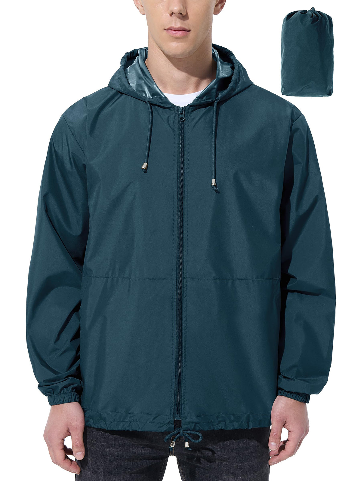 UIQUR Mens Rain Jacket Raincoat Windbreaker Running Waterproof Lightweight Packable with Hood Travel Hiking Cycling