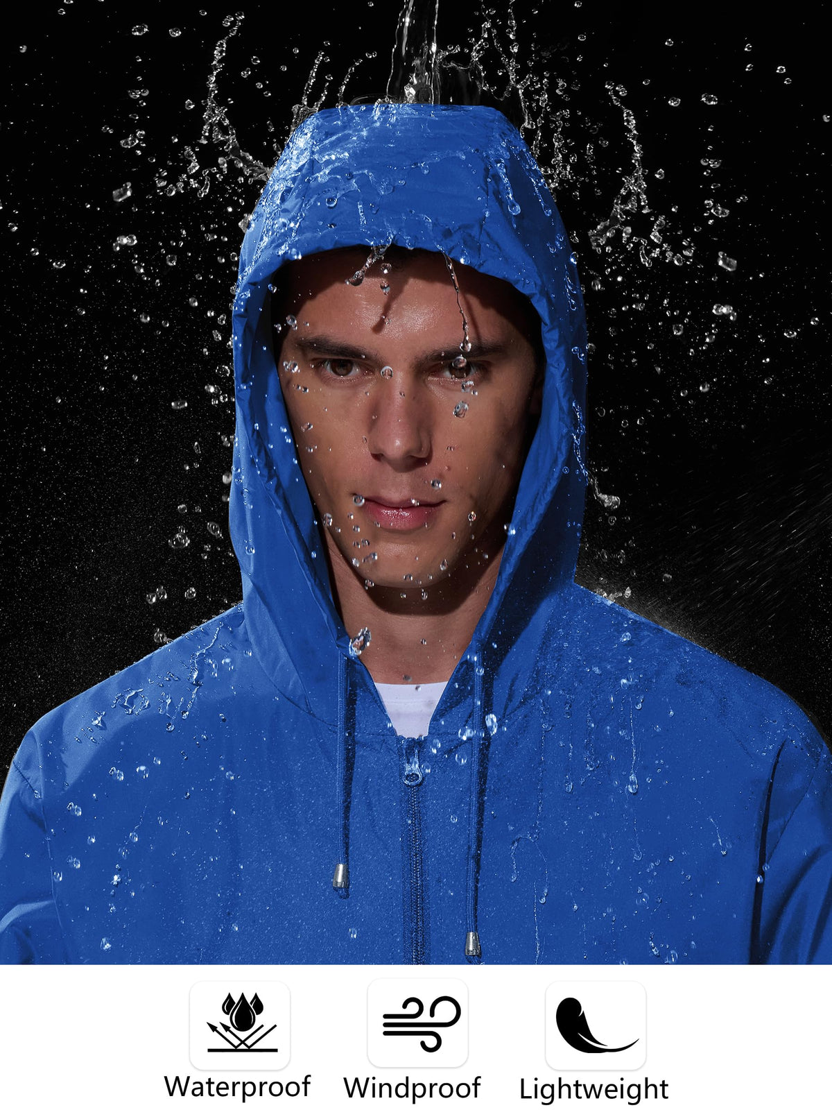 UIQUR Mens Rain Jacket Raincoat Windbreaker Running Waterproof Lightweight Packable with Hood Travel Hiking Cycling