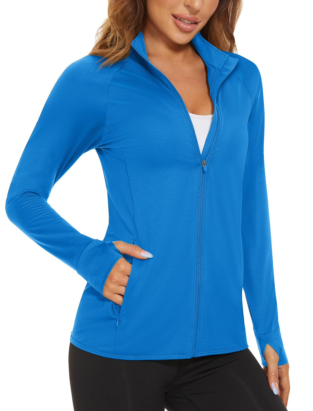 MAGCOMSEN Women's UPF 50+ Lightweight Athletic Jacket Sun Protection Full Zip Long Sleeve Shirts Hiking Outdoor Pockets