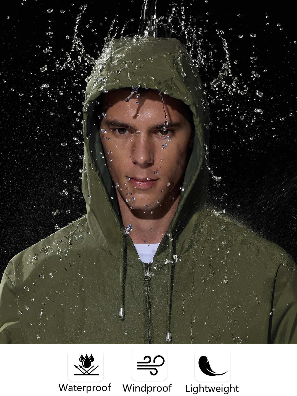 UIQUR Mens Rain Jacket Raincoat Windbreaker Running Waterproof Lightweight Packable with Hood Travel Hiking Cycling