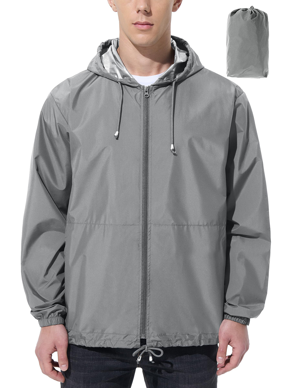 UIQUR Mens Rain Jacket Raincoat Windbreaker Running Waterproof Lightweight Packable with Hood Travel Hiking Cycling
