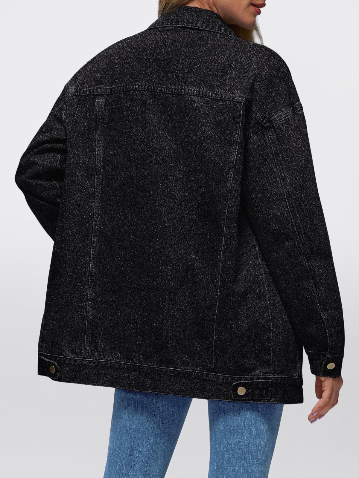 AUTOMET Women's Button Down Oversized Jeans Jacket with Pockets | Classic Denim Jacket with Chest Pockets, Loose Fit Boyfriend Style Coat for Fall
