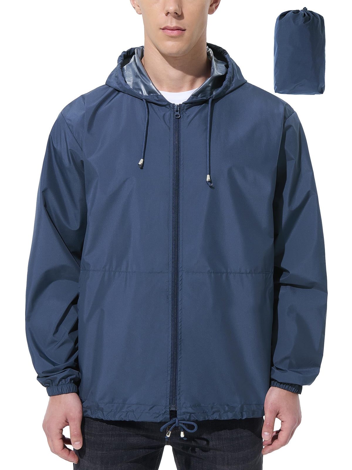 UIQUR Mens Rain Jacket Raincoat Windbreaker Running Waterproof Lightweight Packable with Hood Travel Hiking Cycling