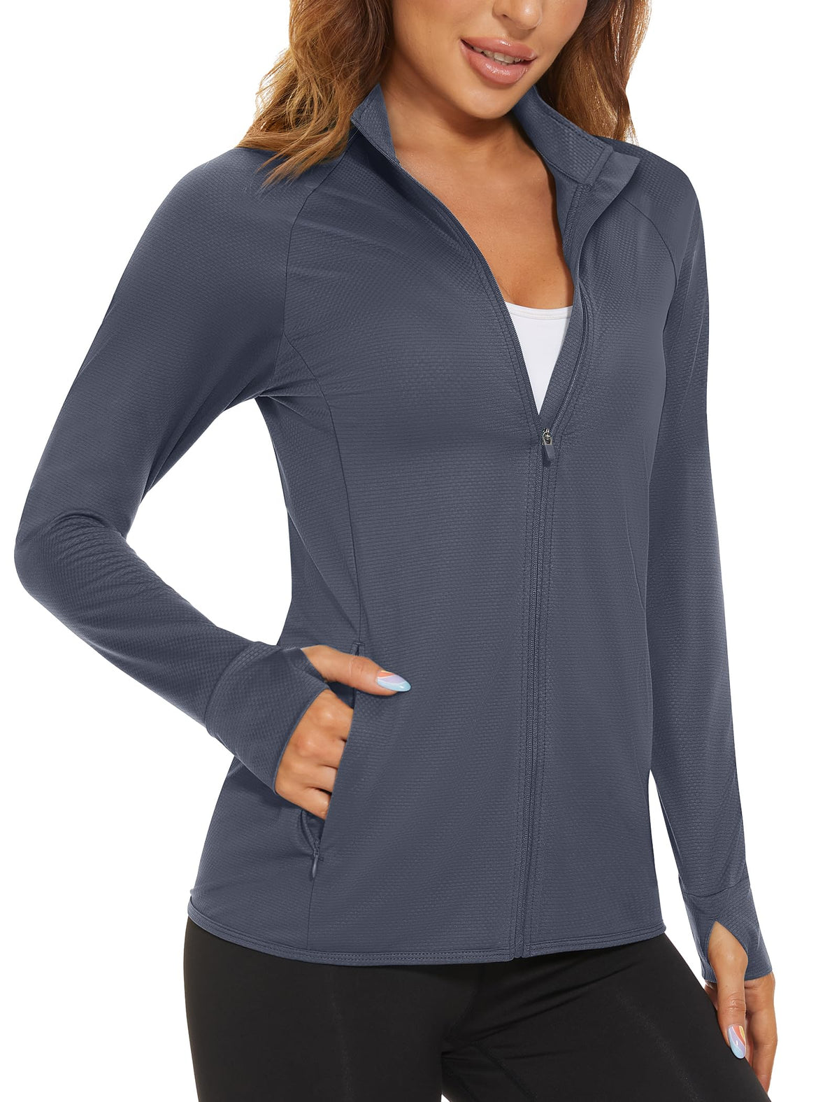 MAGCOMSEN Women's UPF 50+ Lightweight Athletic Jacket Sun Protection Full Zip Long Sleeve Shirts Hiking Outdoor Pockets