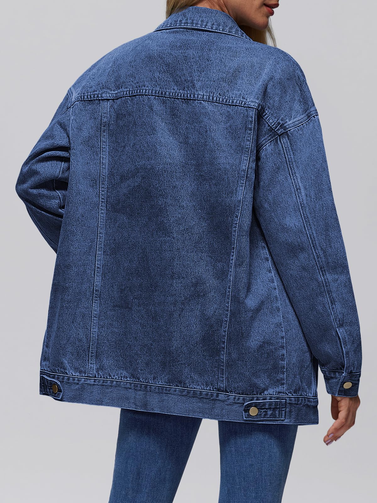 AUTOMET Women's Button Down Oversized Jeans Jacket with Pockets | Classic Denim Jacket with Chest Pockets, Loose Fit Boyfriend Style Coat for Fall