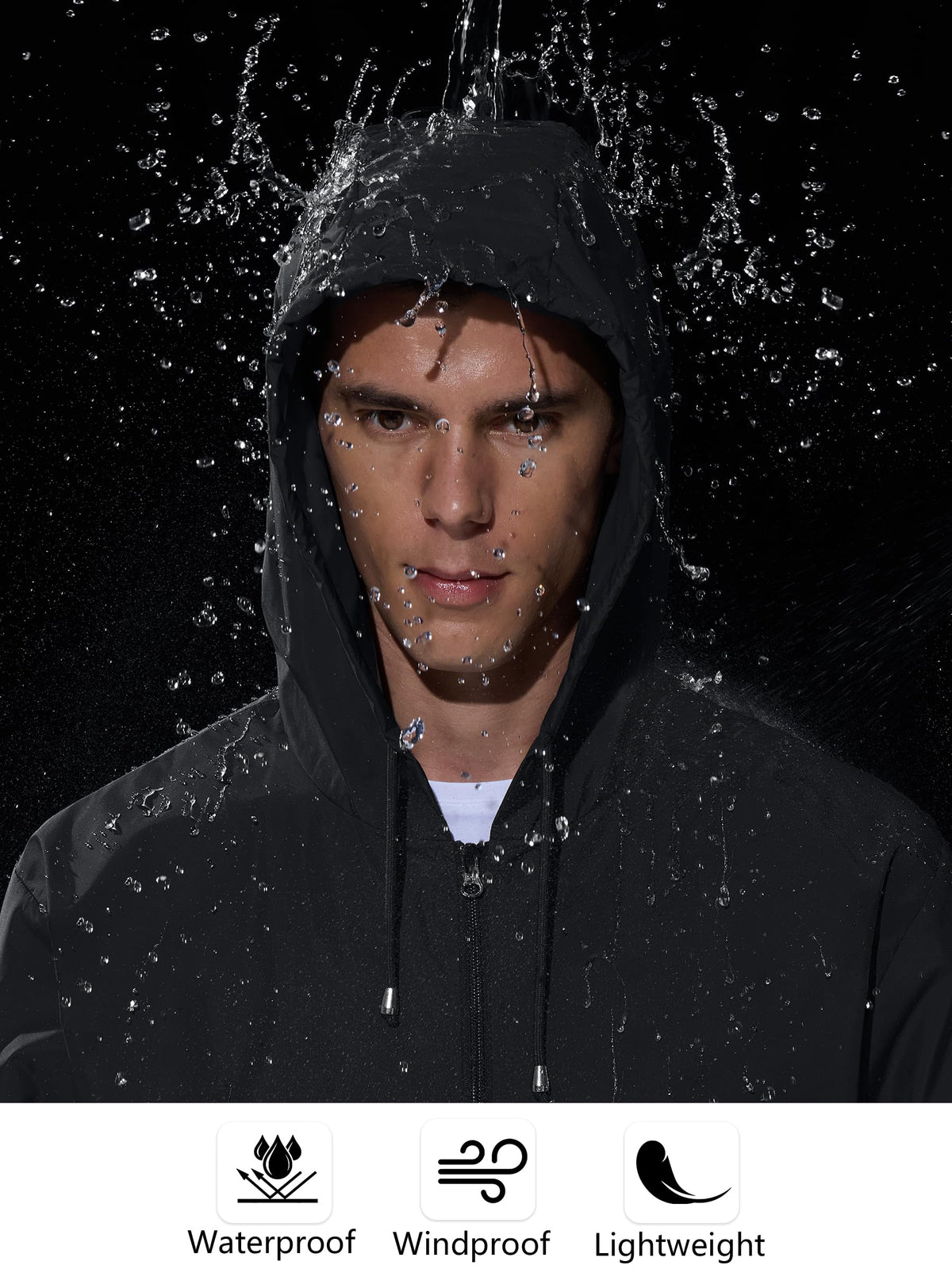 UIQUR Mens Rain Jacket Raincoat Windbreaker Running Waterproof Lightweight Packable with Hood Travel Hiking Cycling