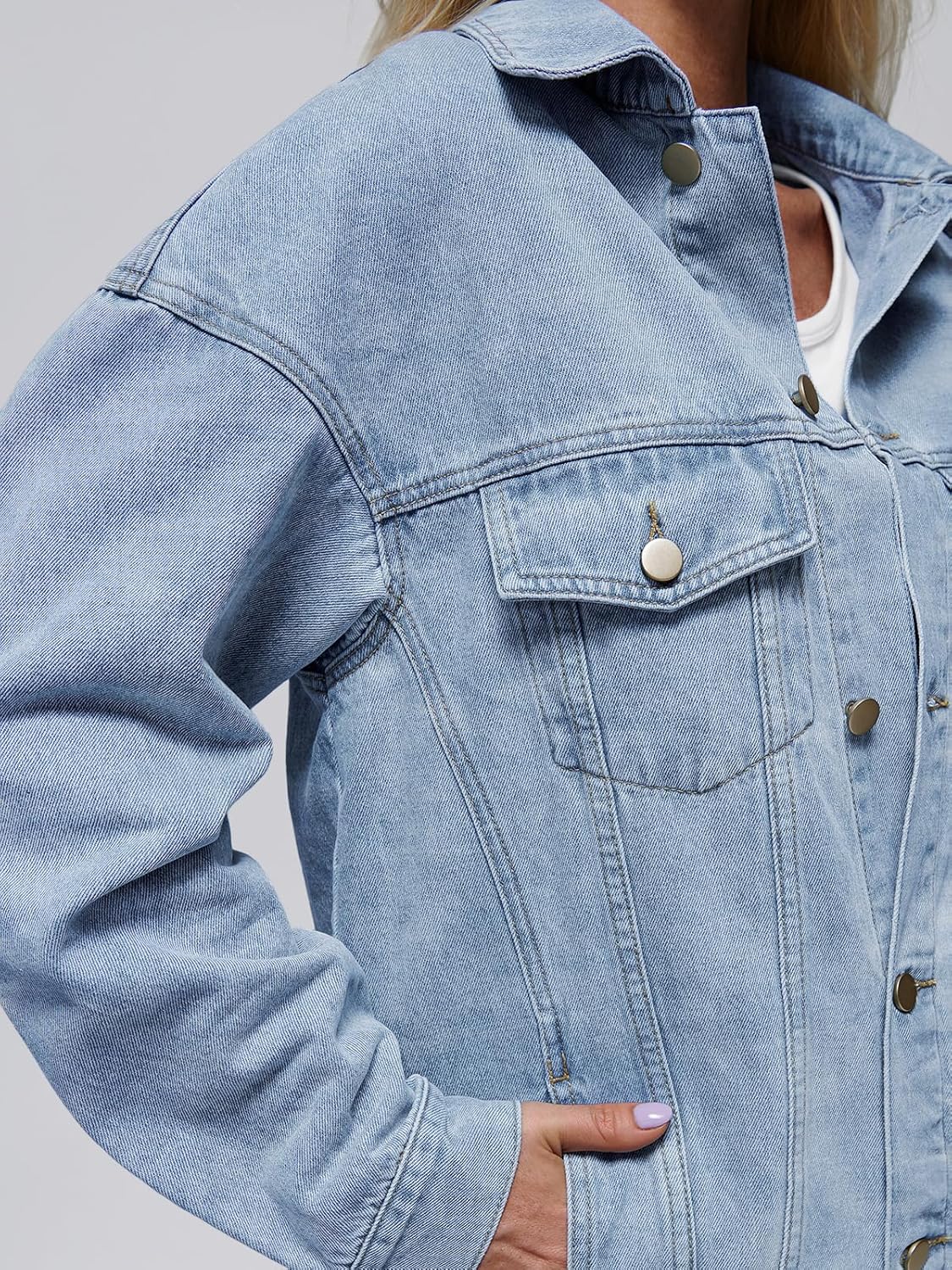 AUTOMET Women's Button Down Oversized Jeans Jacket with Pockets | Classic Denim Jacket with Chest Pockets, Loose Fit Boyfriend Style Coat for Fall