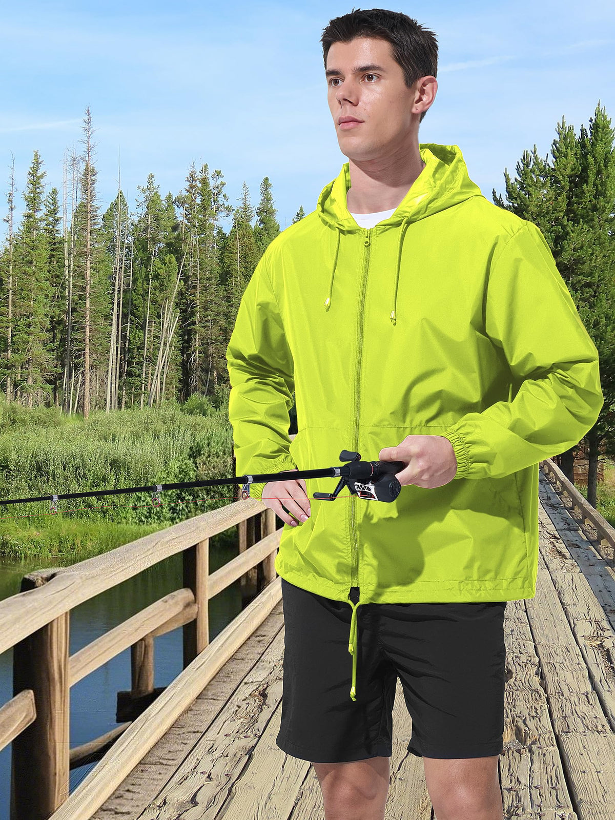 UIQUR Mens Rain Jacket Raincoat Windbreaker Running Waterproof Lightweight Packable with Hood Travel Hiking Cycling