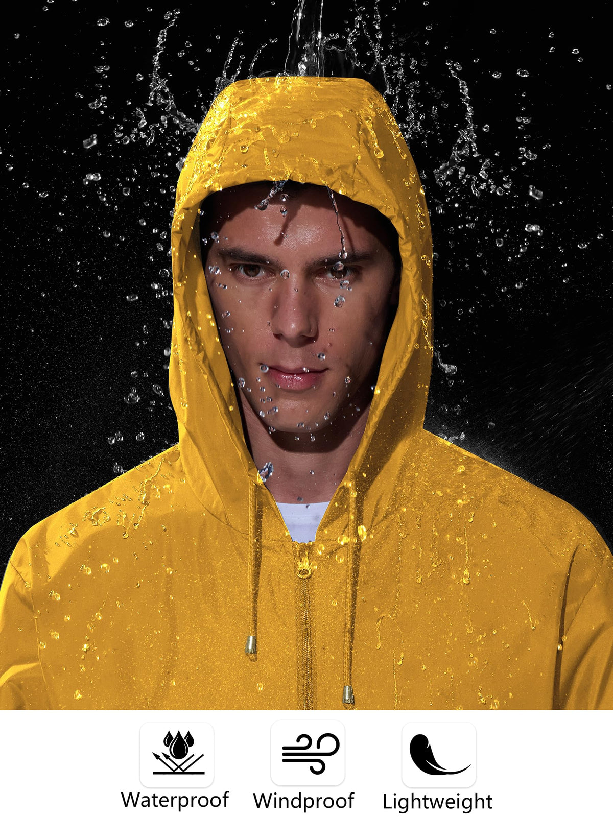 UIQUR Mens Rain Jacket Raincoat Windbreaker Running Waterproof Lightweight Packable with Hood Travel Hiking Cycling