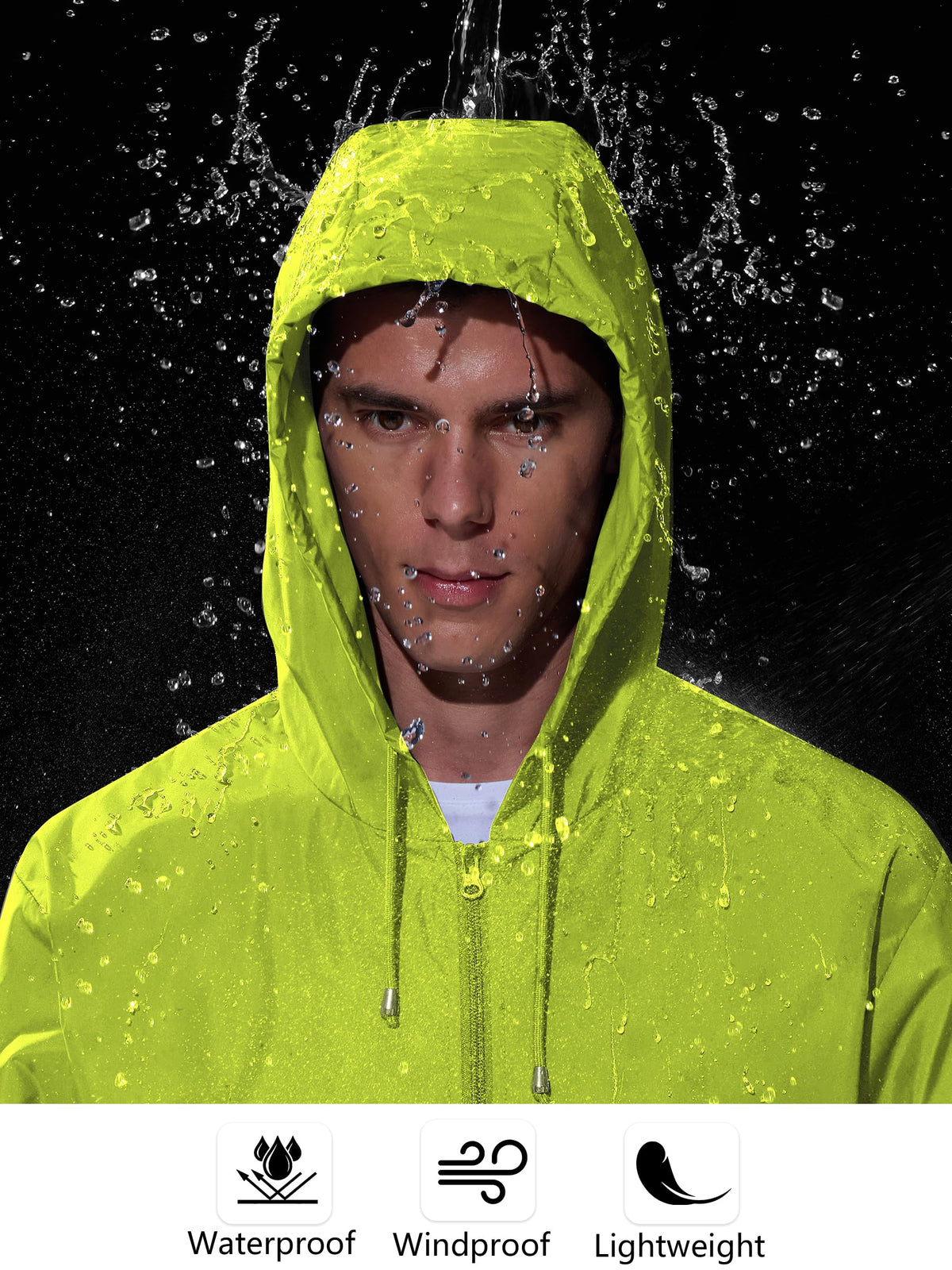 UIQUR Mens Rain Jacket Raincoat Windbreaker Running Waterproof Lightweight Packable with Hood Travel Hiking Cycling