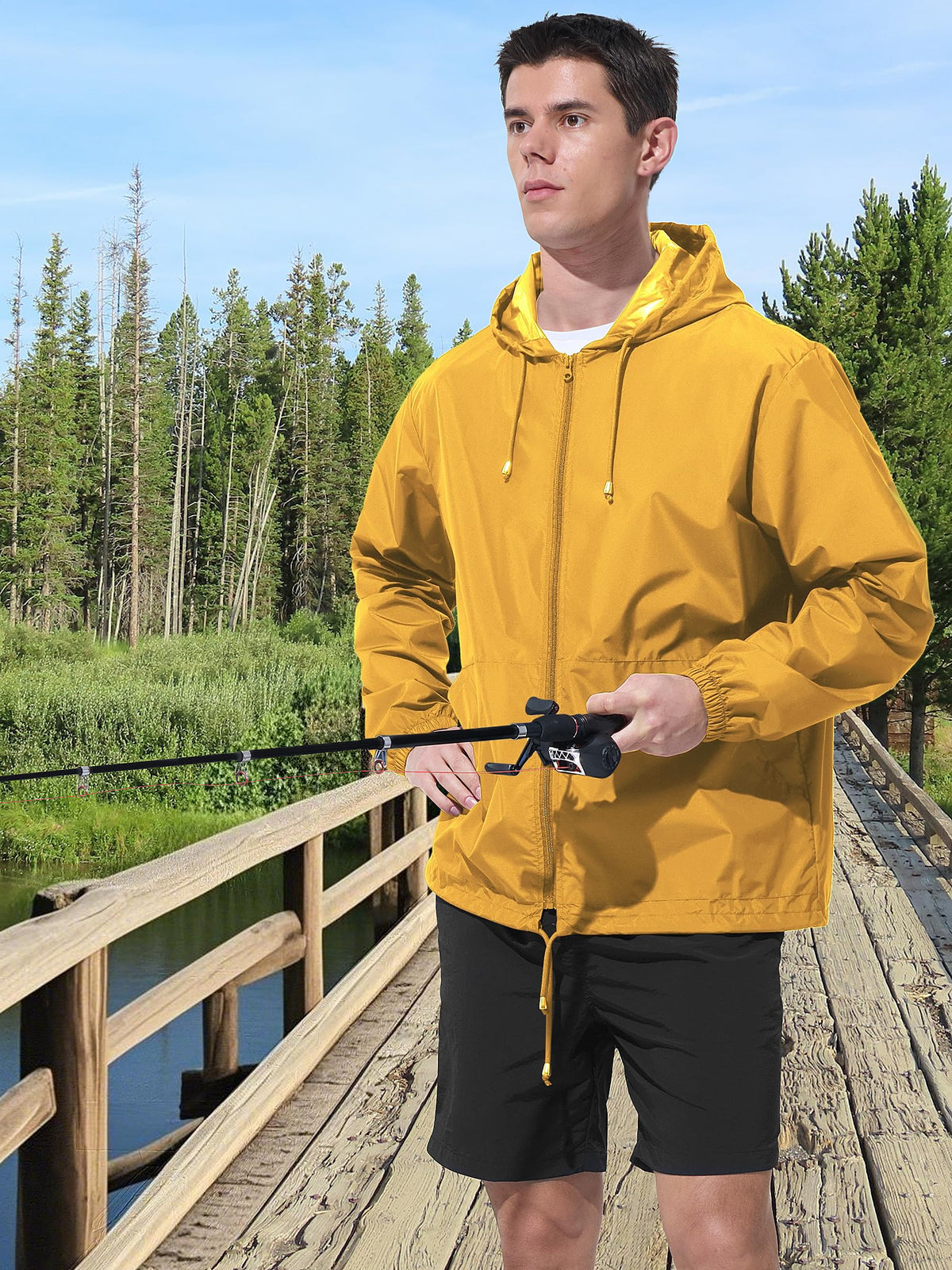 UIQUR Mens Rain Jacket Raincoat Windbreaker Running Waterproof Lightweight Packable with Hood Travel Hiking Cycling