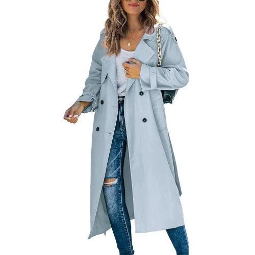 Womens Long Trench Coat Double Breasted Windproof Overcoat With Belt | Classic Lapel,Fall clothing, Spring outfits, Street outwear