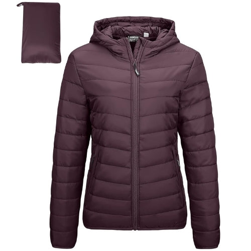 Outdoor Ventures Women's Packable Lightweight Full-Zip Puffer Jacket with Hood Quilted Winter Coat